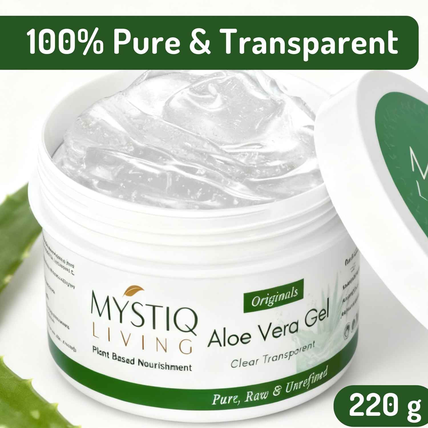 Buy Mystiq Living Aloe Vera Gel For Face And Hair (220 gm) Pure & Natural Aloevera Gel, Aloe Vera Gel For Oily Skin, Multipurpose Gel, Moisturizing Aloe Vera Gel, Acne Scar Gel - Purplle