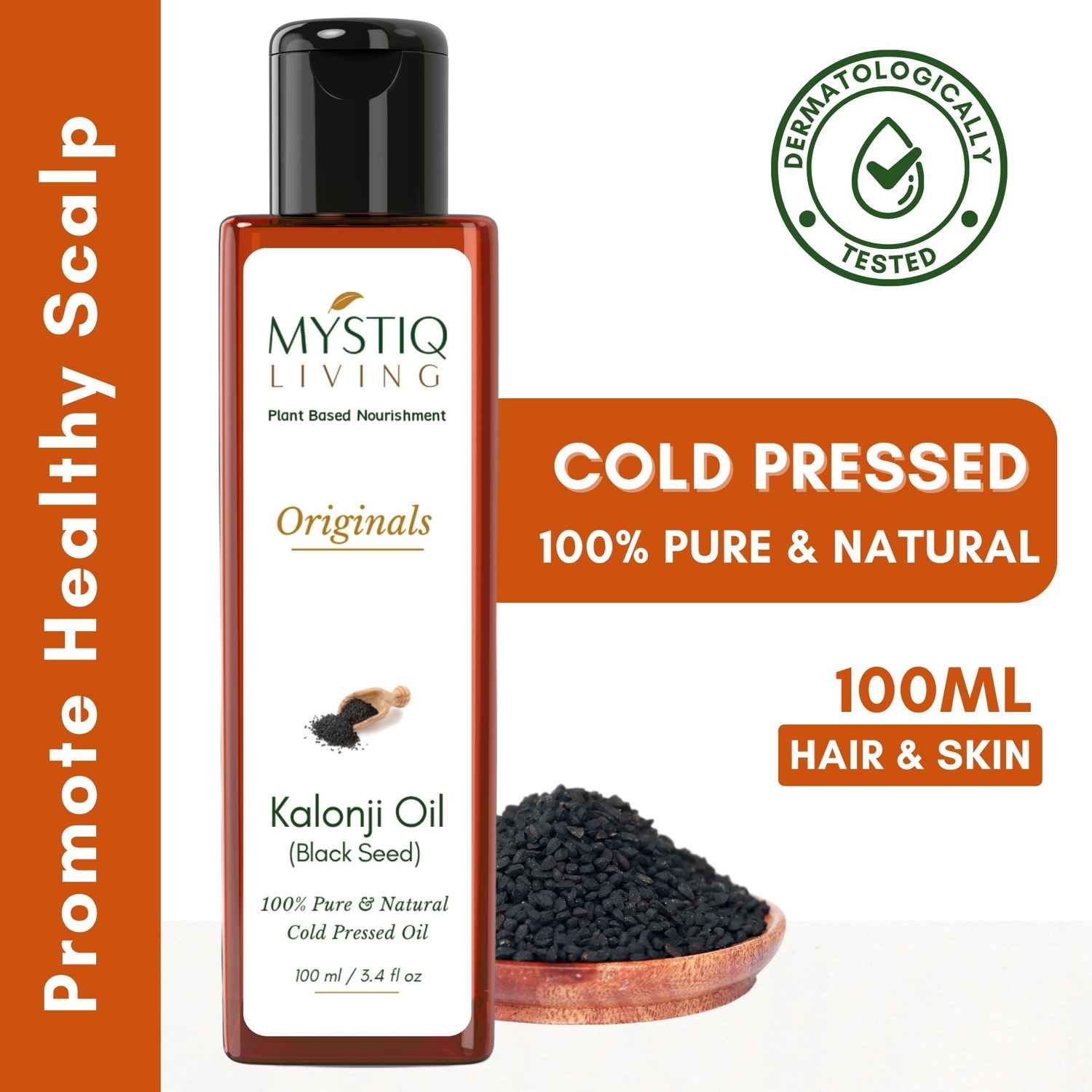Buy Mystiq Living Kalonji Oil (100 ml)  Black Seed Oil - Nigella Satival Hair Growth & Skin | kalonji Hair Oil | Cold Pressed Pure and Natural - Purplle