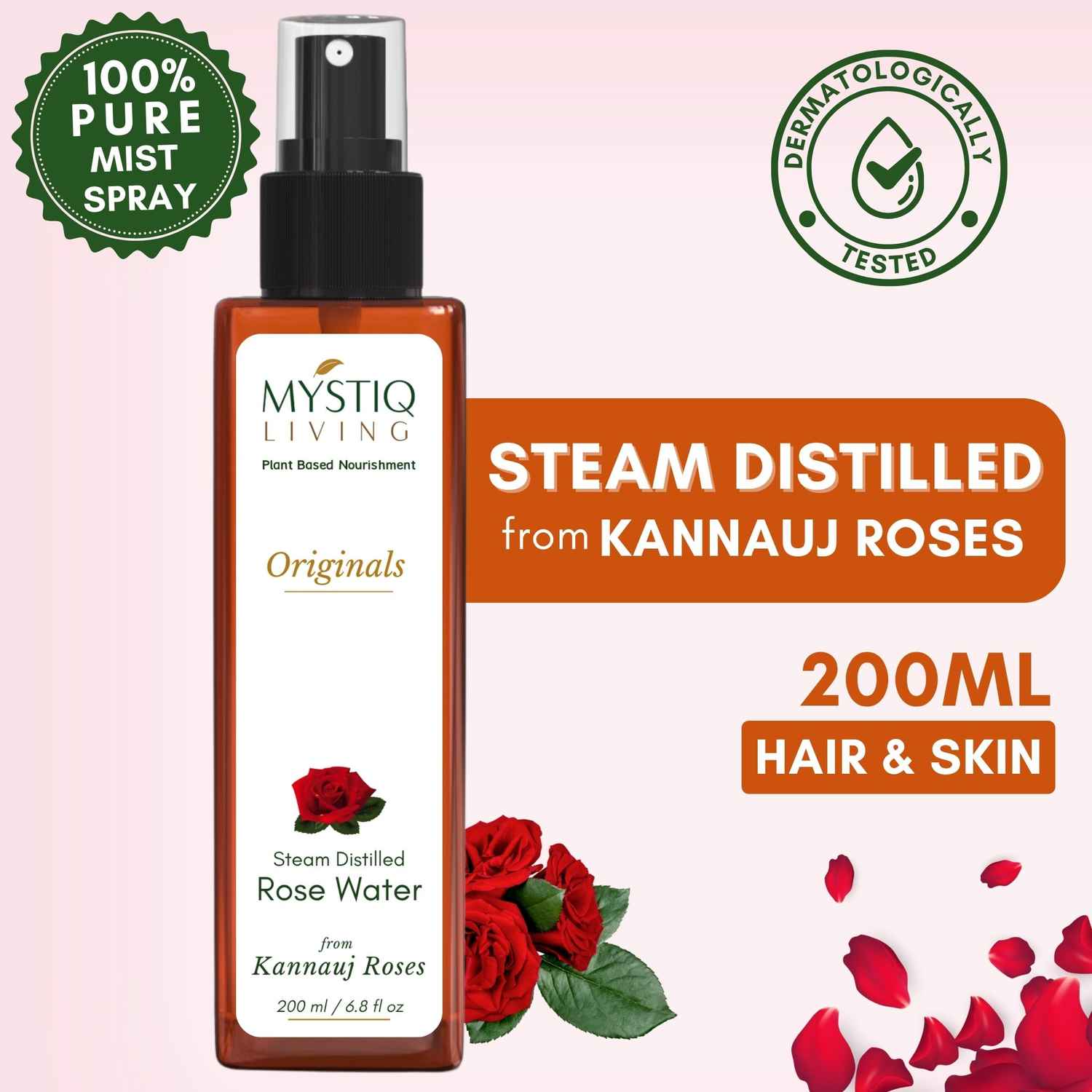 Buy Mystiq Living Rose Water Toner Spray (200 ml) | Gulab Jal | 100% Pure Rose Water for Face | | Gulabari Rose Water | For Dry Skin | Rosewater | Natural Skin Toner | Pure & Natural Hydrosol For Skin, Hair & Face - Purplle