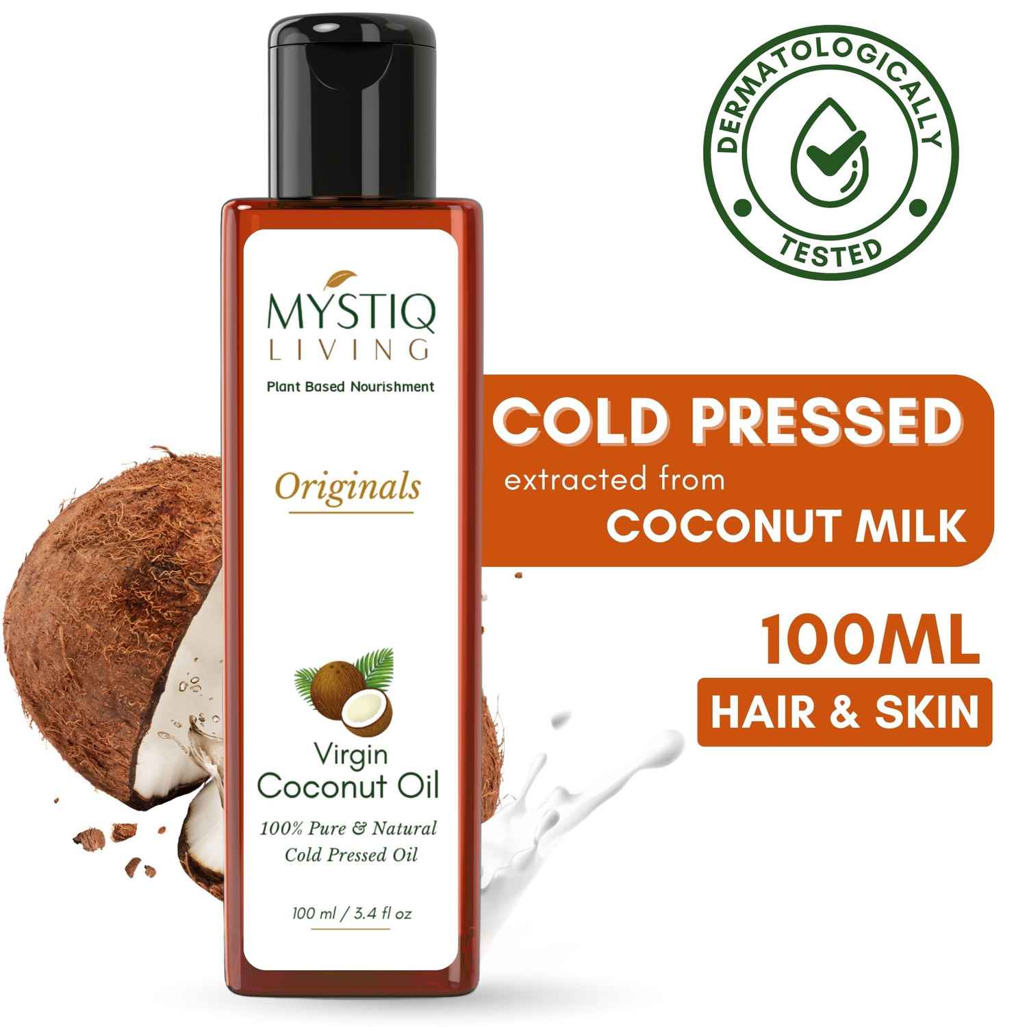 Buy Mystiq Living Coconut Oil, Cold Pressed Extra Virgin Coconut Oil For Hair, Skin, Baby Massage & Body Massage, Hair Oil - 100 ml - Purplle