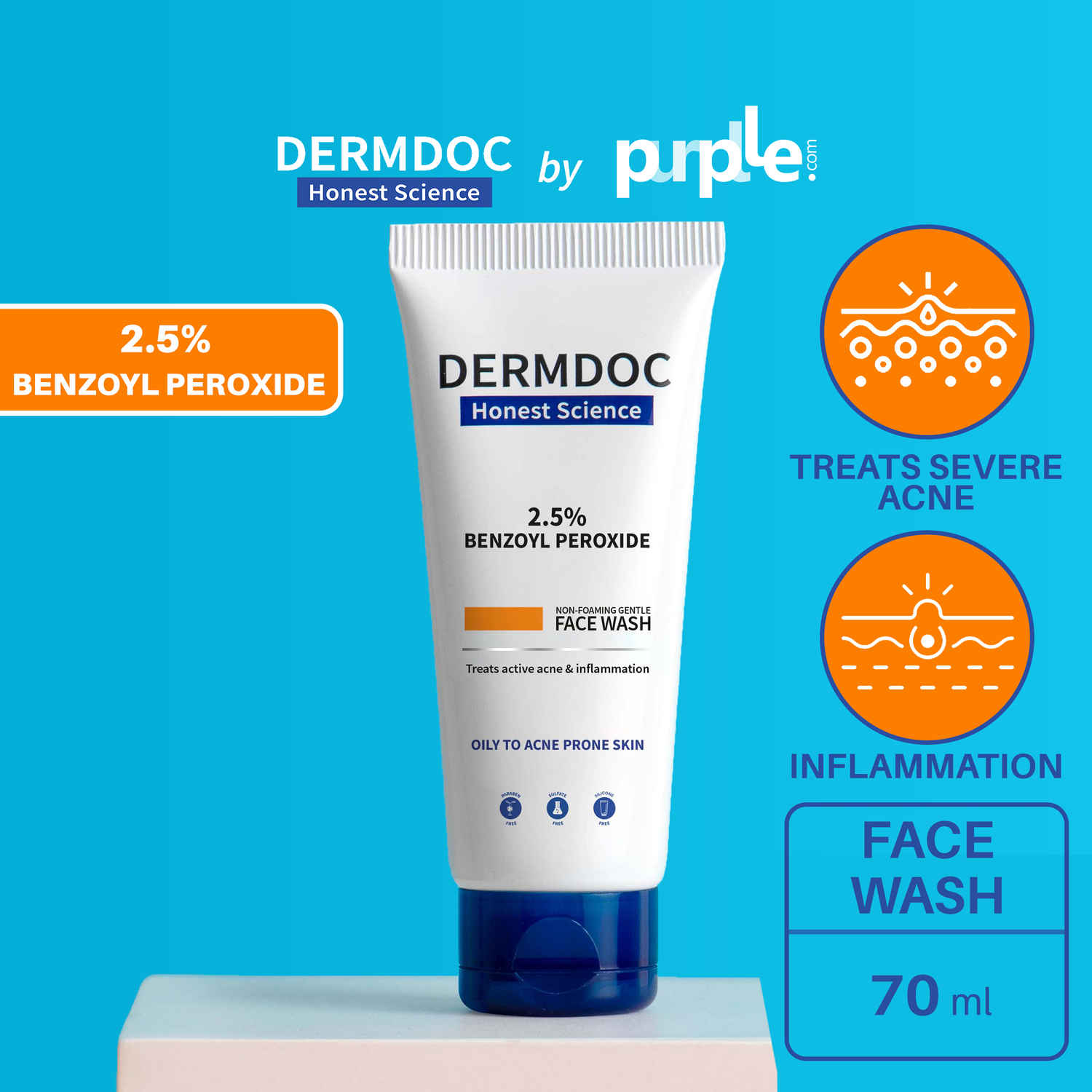 Buy DermDoc 2.5% Benzoyl Peroxide Non Foaming Gentle Face Wash (70 ml) - Purplle