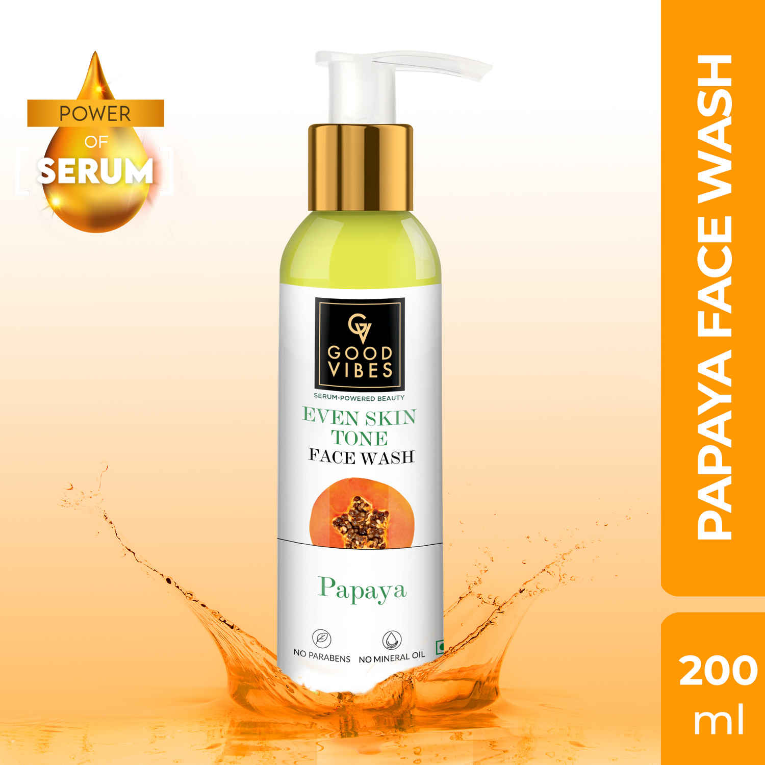 Buy Good Vibes Papaya Brightening Even Skin Tone Face Wash with Power of Serum (200 ml) - Purplle