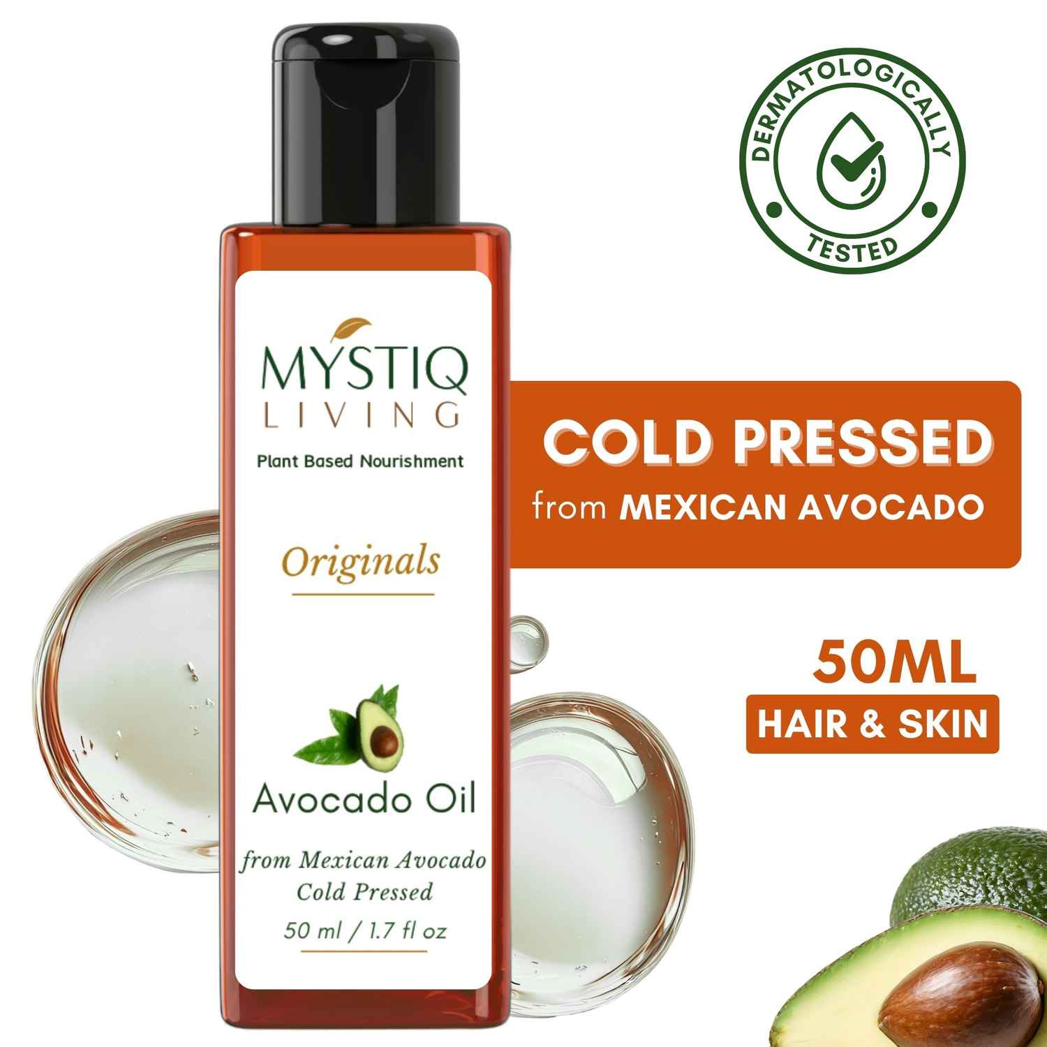 Buy Mystiq Living - Avocado Oil | Avocado Oil For Hair | Avocado Oil For Face | Avocado Hair Oil | Cold Pressed | 100% Pure & Natural - 50 ml - Purplle