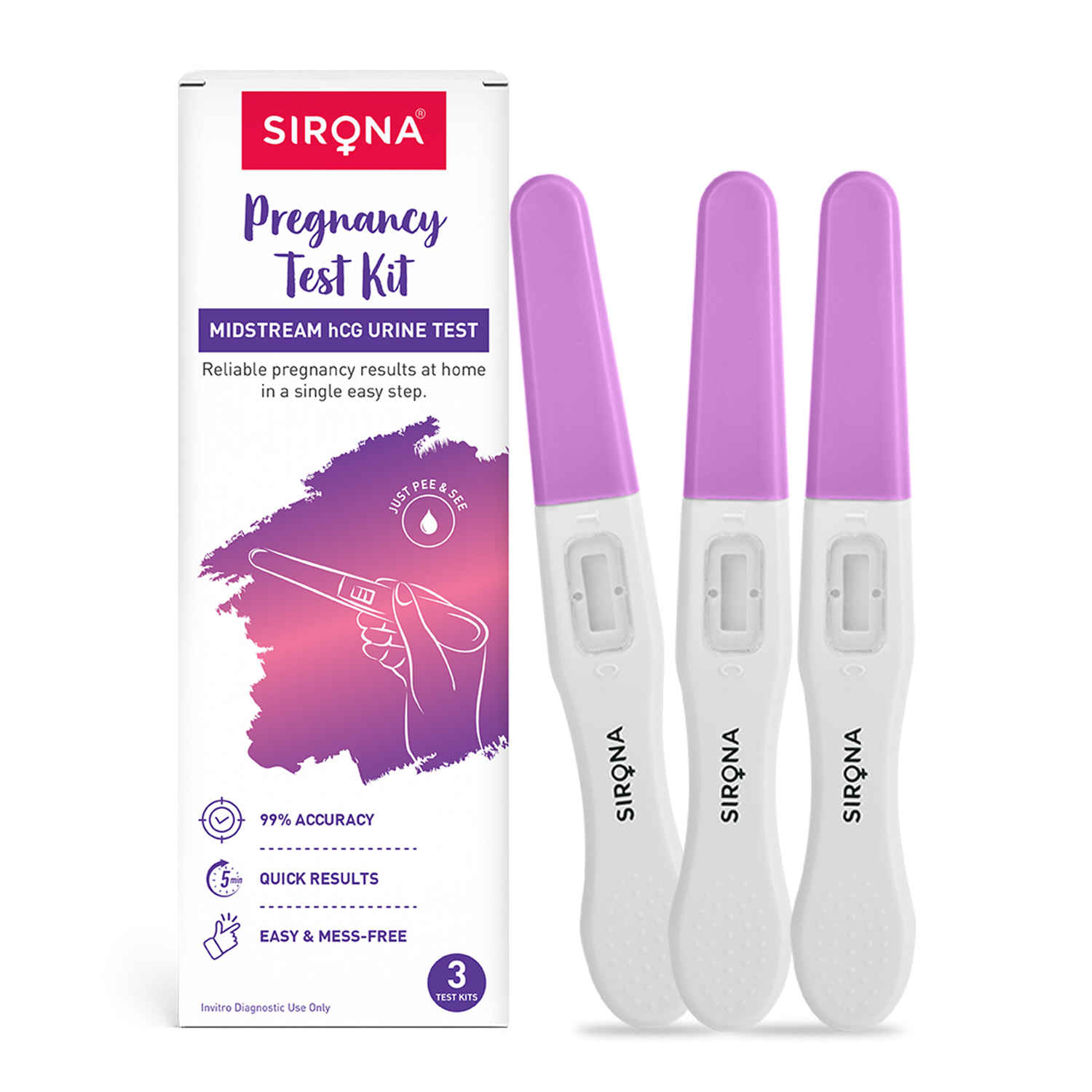 Buy Sirona Pregrx Midstream Pregnancy test kit Easy to Use Midstream Urine Test Kit Accurate Result in Just 5 Minutes 3 Pc - Purplle