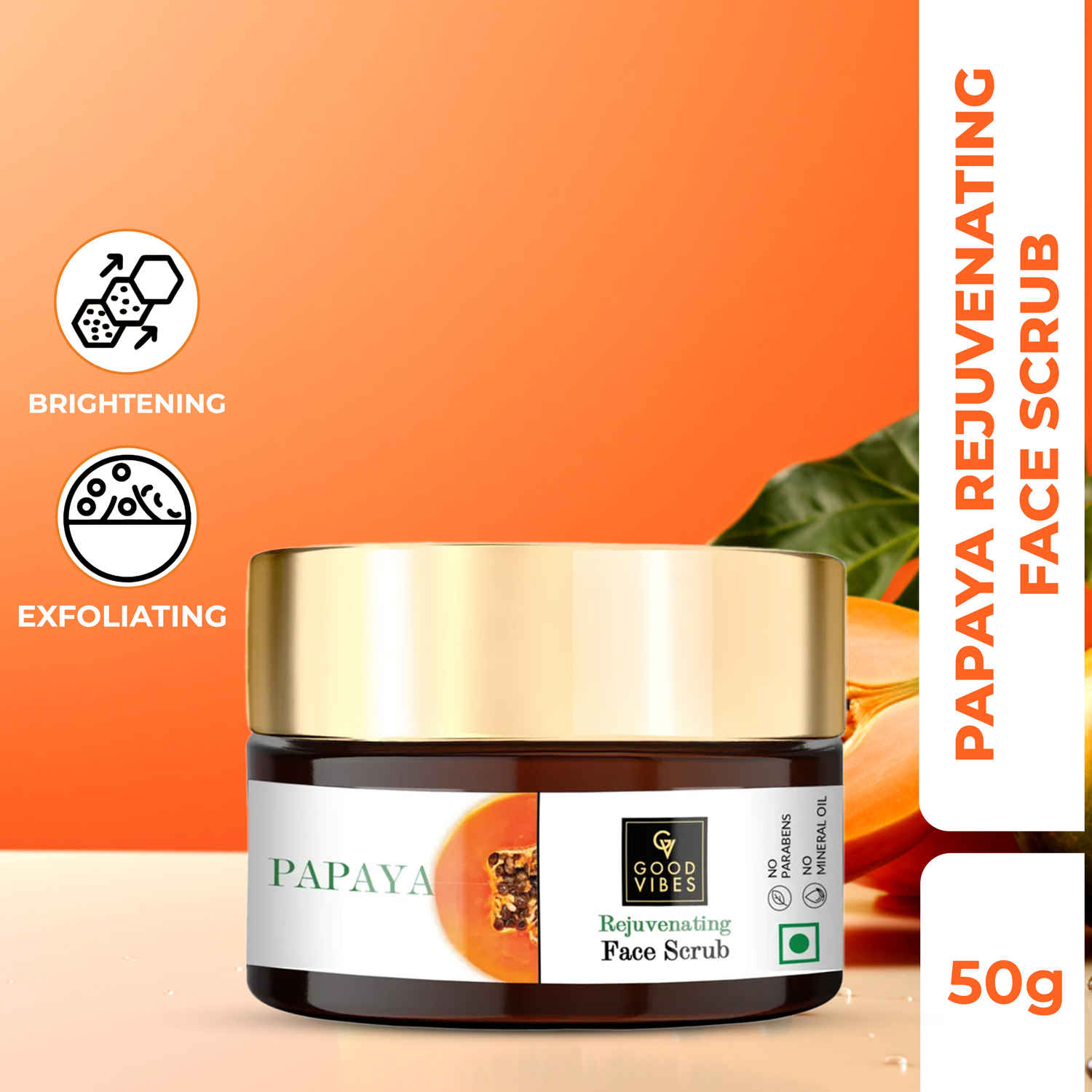 Buy Good Vibes Papaya Rejuvenating Face Scrub | Cleansing, Moisturizing | With Almond Oil | No Parabens, No Sulphates, No Mineral Oil (50 gm) - Purplle