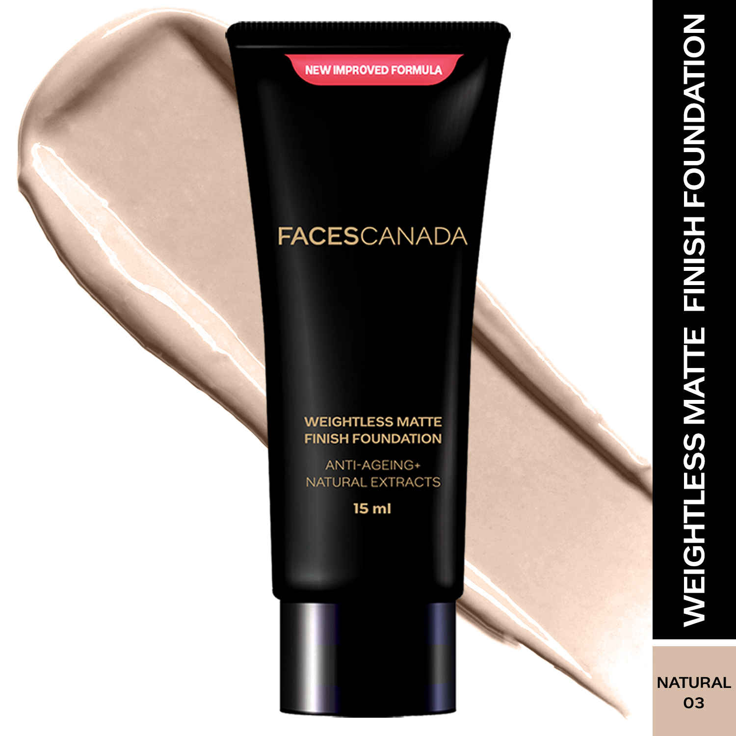 Buy FACES CANADA Weightless Matte Finish Foundation - Natural, 15 ml | Lightweight Natural Finish | Anti-Ageing | Enriched With Olive Seed Oil, Grape Extract, Shea Butter - Purplle