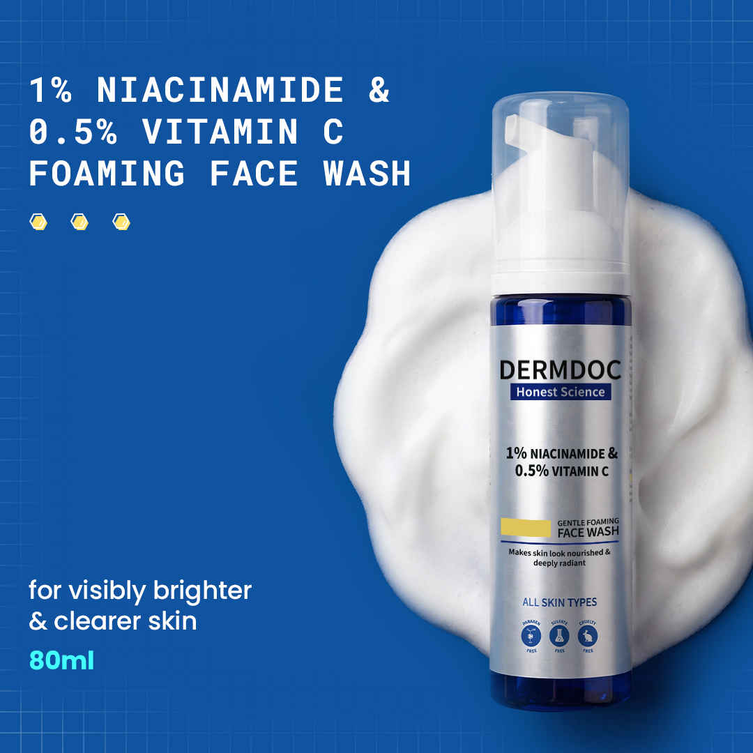 Buy DERMDOC 1% Niacinamide & 0.5% Vitamin C Foaming Face Wash for Glowing Skin (80 ml) | Skin Cleansing | Oily Skin Friendly | Oil-Free Face Wash - Purplle