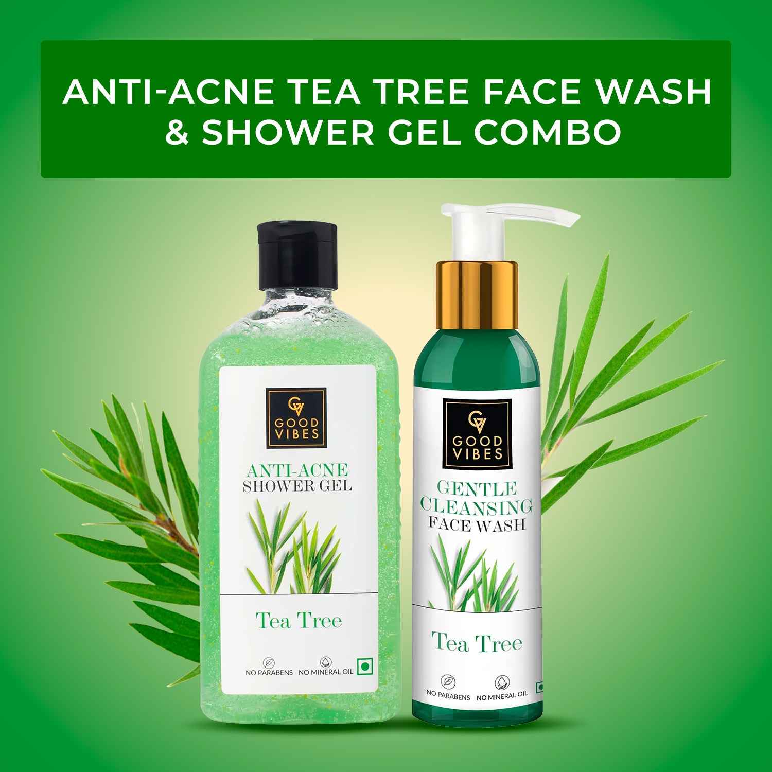 Buy Good Vibes Clear Skin Starts Here: Anti-Acne Tea Tree Face Wash and Shower Gel Combo - Purplle