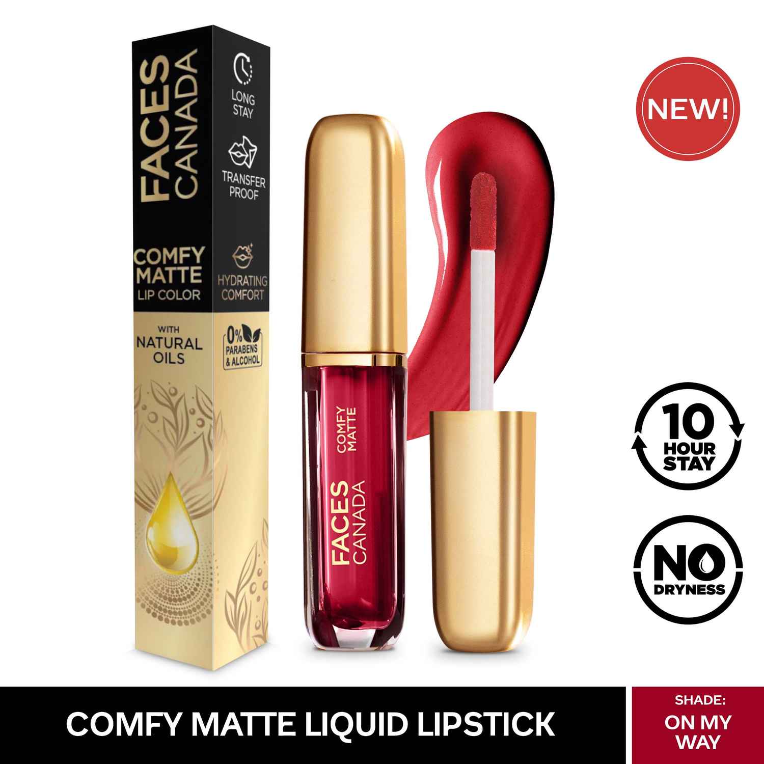 Buy Faces Canada Comfy Matte Lip Color | Comfortable 10 Hours Longstay | Matte Finish | With natural Oils | On My Way 01 3ml - Purplle