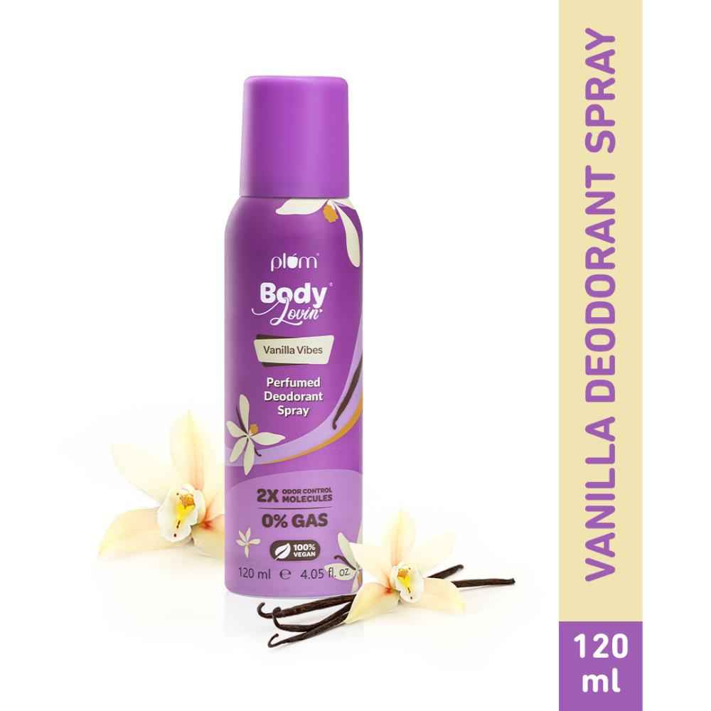 Buy Plum BodyLovin' Vanilla Vibes Perfumed Deodorant Spray | 2x Odor Control Molecules | Anti-bacterial Green Tea Extracts | Warm Vanilla Fragrance - 120 ml - Purplle