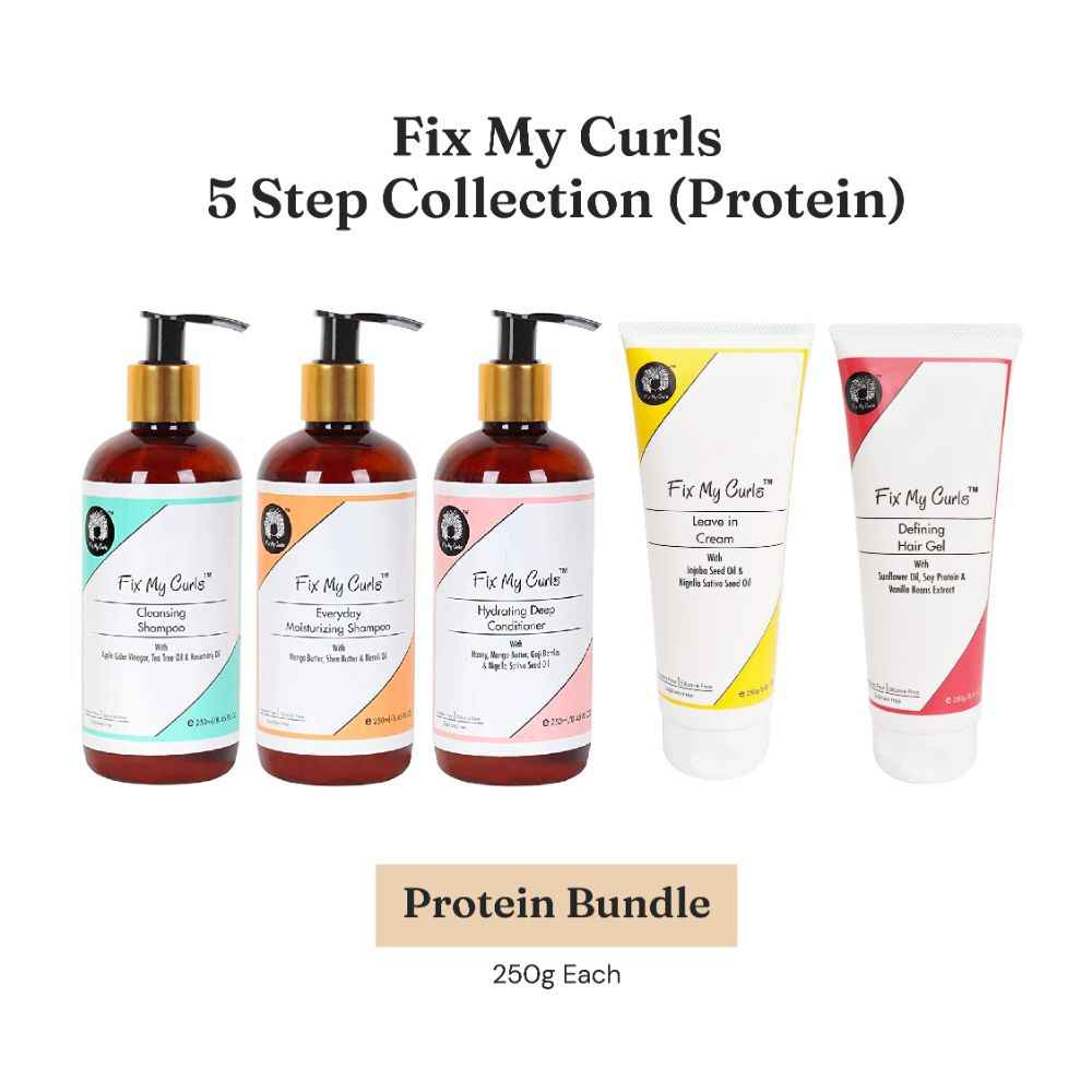 Buy Fix My Curls 5 Step Pack with Everyday Moisturizing Shampoo, Cleansing Shampoo, Hydrating Deep Conditioner, Defining Hair Gel And Leave In Cream, 250ML Each - Purplle