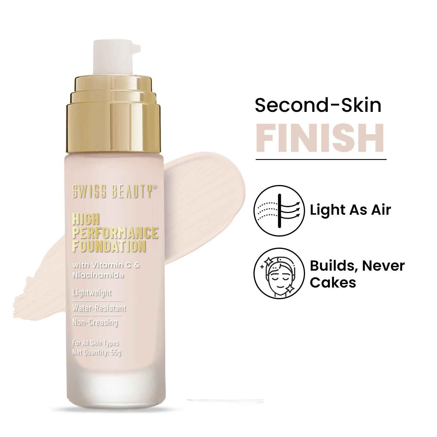 Buy Swiss Beauty High Performance Foundation | Water-Resistant | Medium to Buildable Coverage | Lightweight | Easy to Blend | With Vitamin C & Niacinamide|1 White-Ivory 55 gm - Purplle