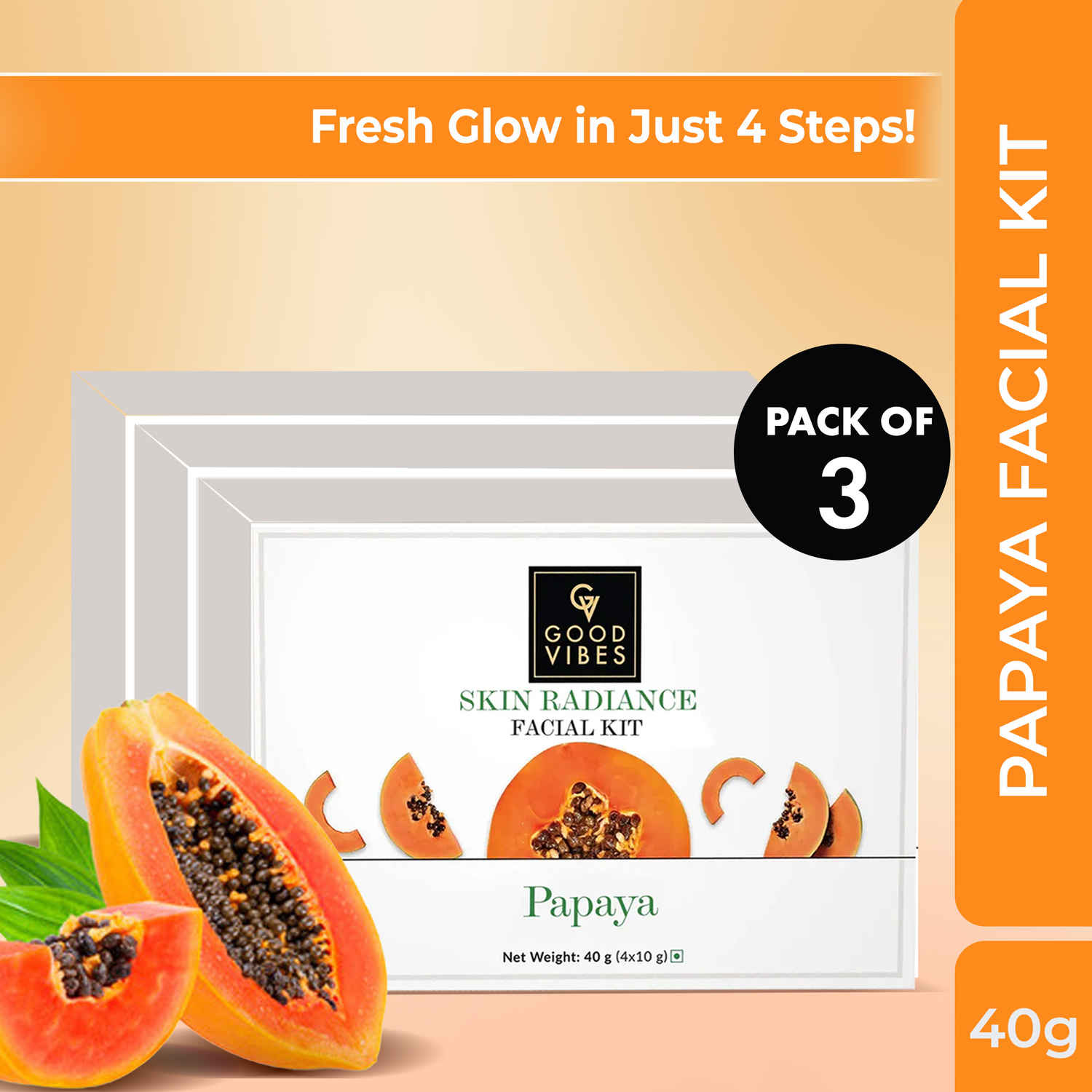 Buy Good Vibes Papaya Radiant Glow Facial Kit (Pack of 3) - Purplle