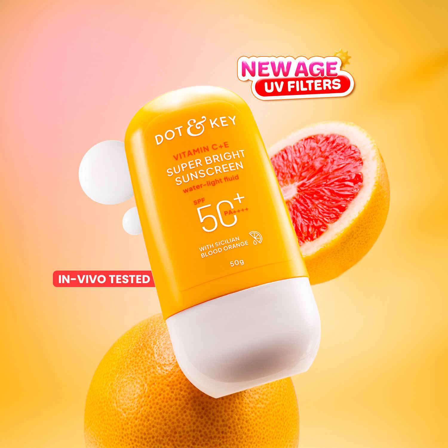 Buy Dot & Key Vitamin C + E Super Bright Sunscreen SPF 50+ PA++++, In-Vivo Tested Sunscreen for Even Toned & Glowing Skin | No White Cast, WaterLight 50 gm - Purplle