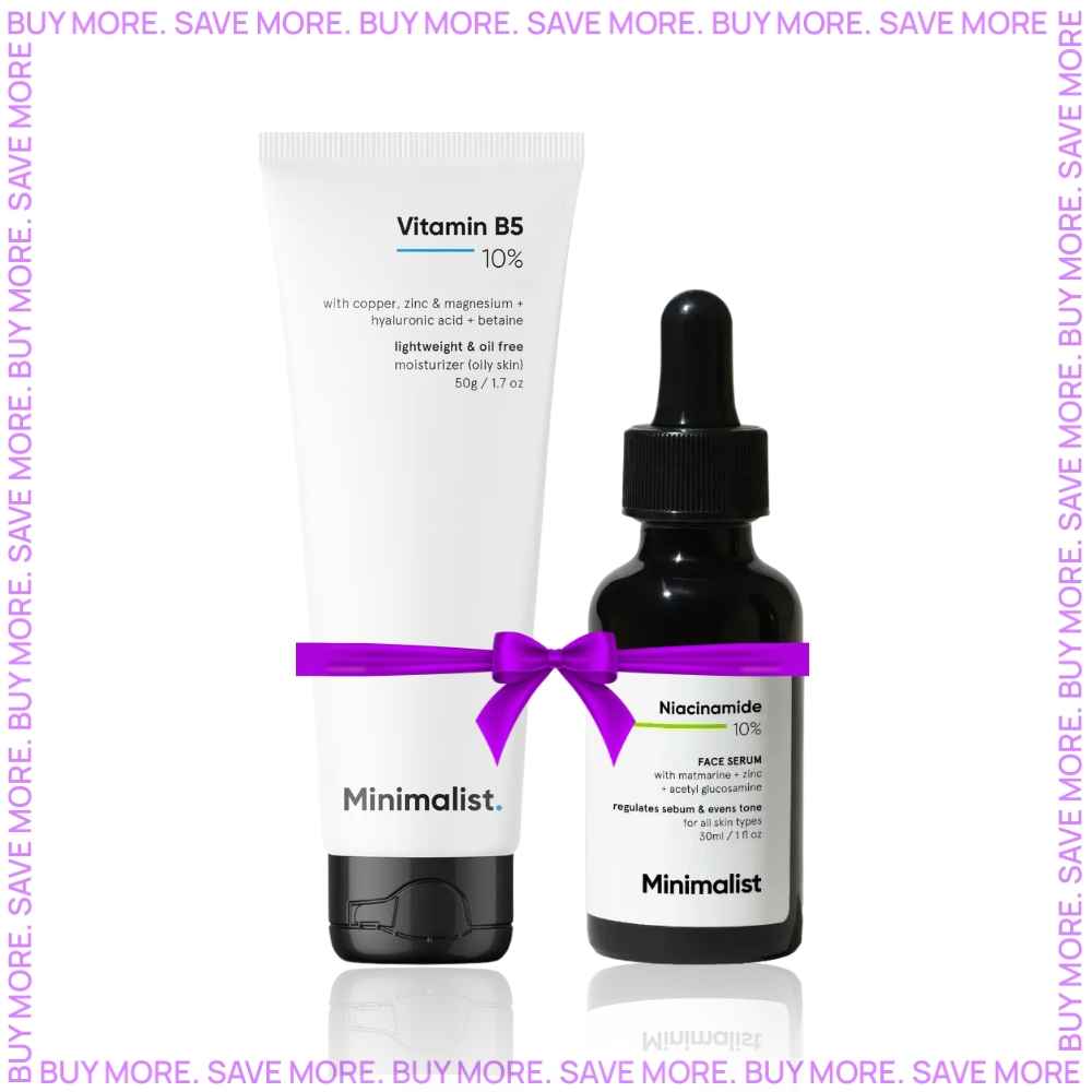 Buy Minimalist 10% Niacinamide face Serum with Matmarine + Zinc + Acetyl Glucosamine Regulates Sebum & Evens Tone for all skin Types 30 ml + Minimalist 10% Vitamin B5 Oil Free Moisturizer with Zinc Copper Magnesium & HA for Oily skin - Purplle