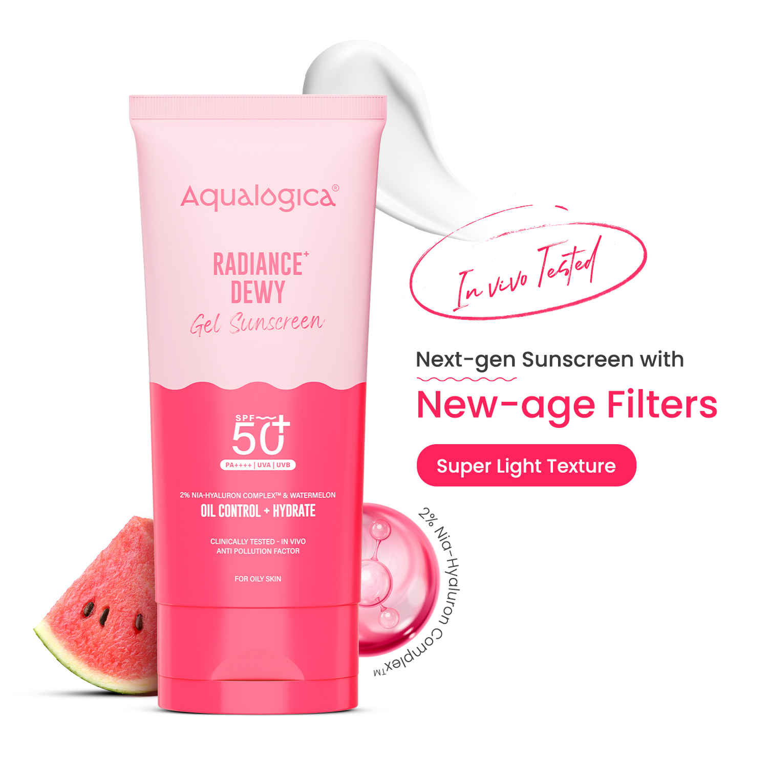 Buy Aqualogica Radiance+ Dewy Lightweight Sunscreen Gel SPF 50+ PA+++ for Oily & Acne-Prone Skin 80 gm - Purplle