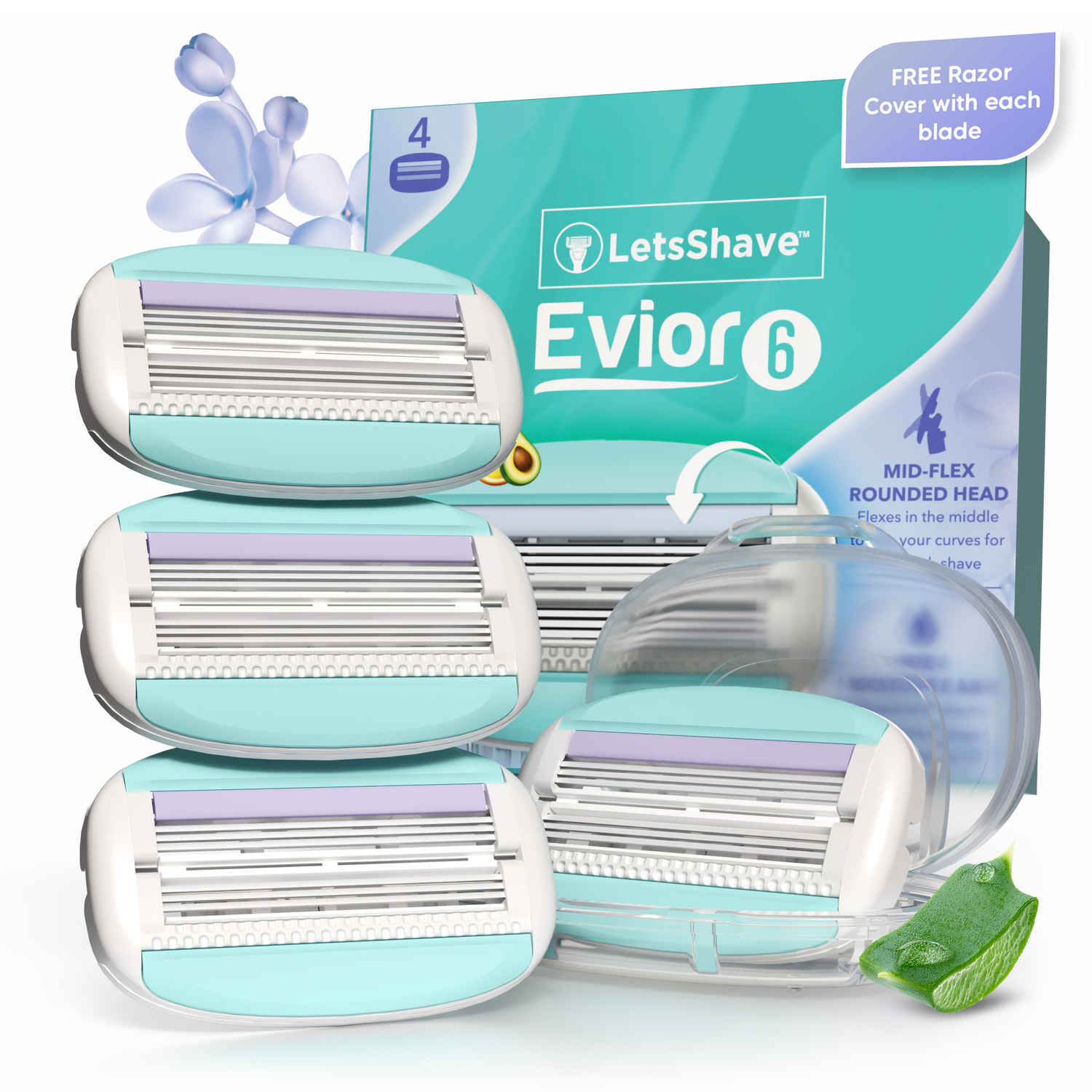Buy LetsShave Evior 6 Blade Refills for Women (4-Pcs) | Mid-Flex Blades with Aloe vera, Bikini Area & Full Body Hair Removal Razor - Purplle