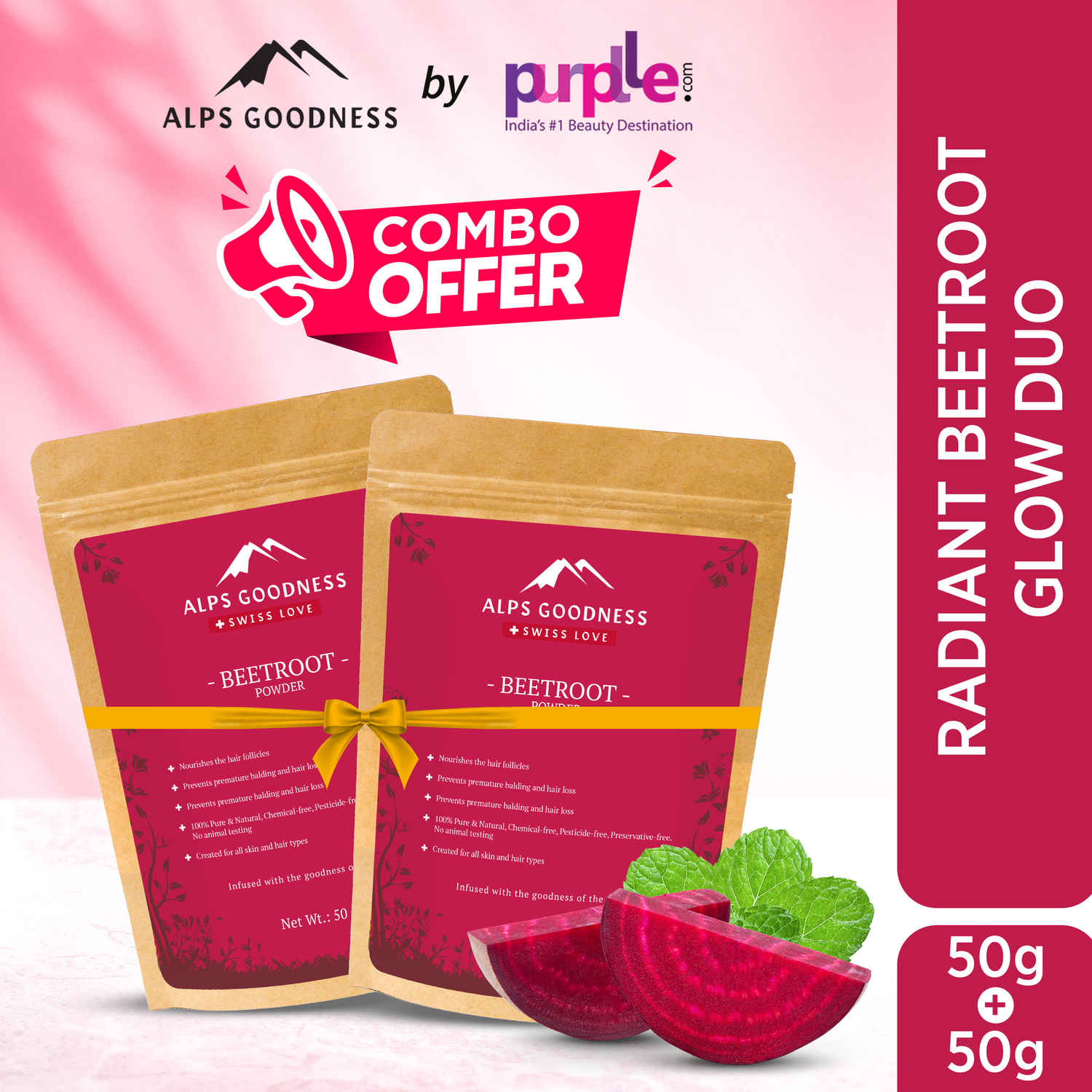 Buy Alps Goodness Brightening Beetroot Twin Pack | Pure and 100% Natural |Chankundar Powder For Healthy Hair Growth and Skin Care (2 x 50g) - Purplle