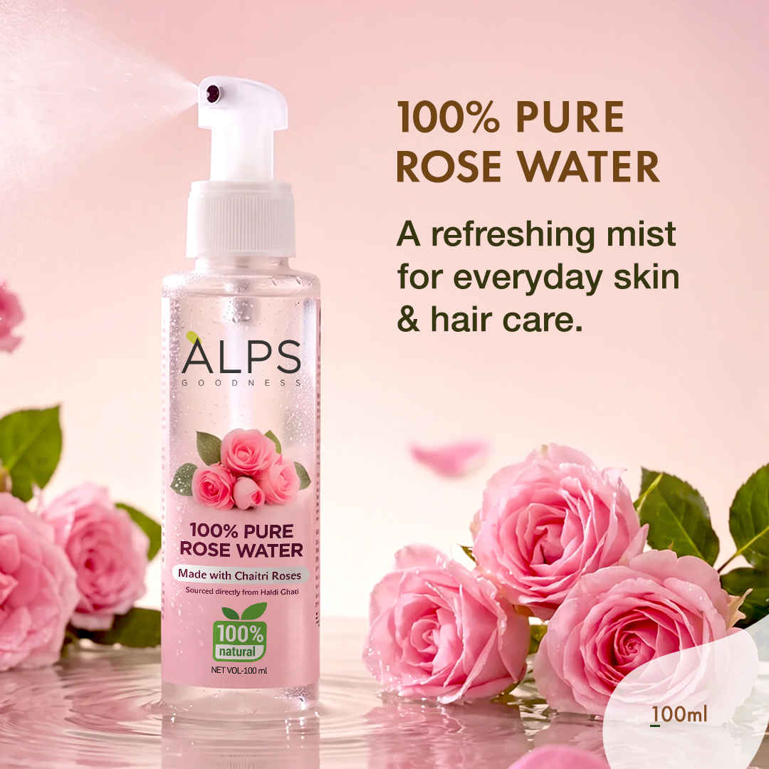 Buy Alps Goodness 100 % Pure Rose Water Spray (100 ml) | Long Press Mist Spray | Rose water for face | Made from Chaitri Rose | Gulab Jal | Natural skin toner | Premium Rose Water - Purplle