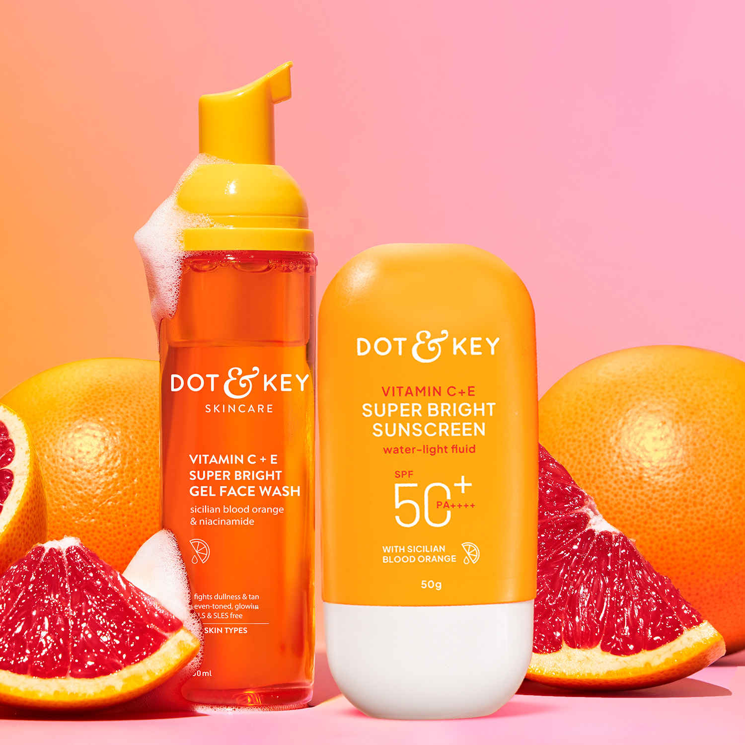 Buy Dot & Key Vitamin C Super Bright Sunscreen SPF 50 PA+++ with Foaming Face Wash - 150 gm | Face wash Sunscreen - Purplle