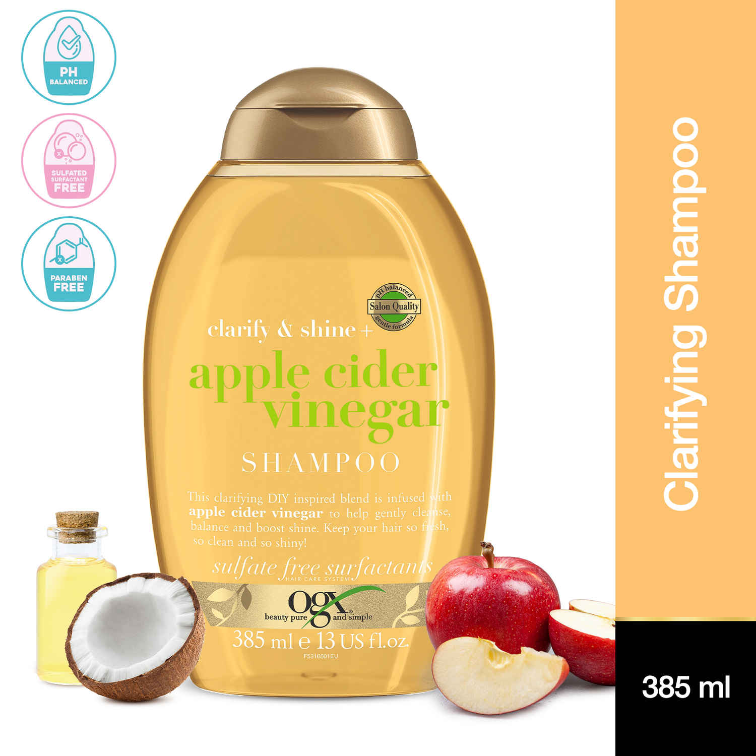 Buy OGX Apple Cider Vinegar Clarifying Shampoo for Oily and Greasy Hair, Paraben-Free, Sulfate-Free Surfactants, 385 ml - Purplle
