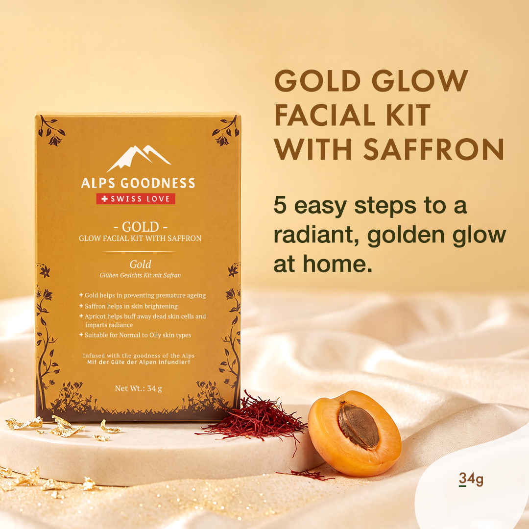 Buy Alps Goodness Gold Glow Facial Kit - Saffron (34 gm)| Glowing Skin | Toning & Firming |Detoxification |At home Facial - Purplle