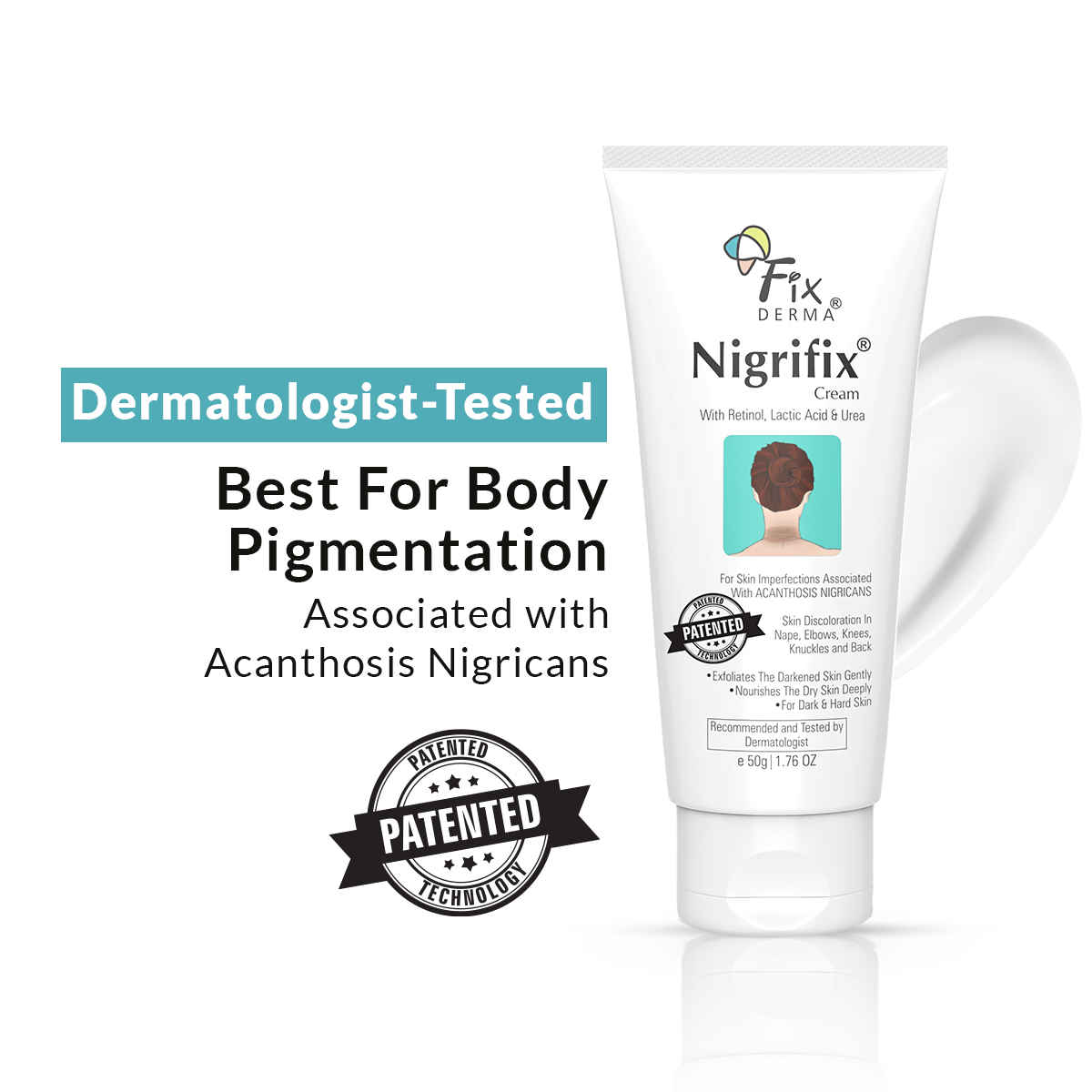 Buy Fixderma Nigrifix Cream For Acanthosis Nigricans With Lactic Acid,Dermatologist Tested Retinol Cream,Hyperpi gmentation Removal Cream,For Dark Body Parts Like Neck, Ankles, Knuckles, Armpits, Thighs & Elbows,Exfoliant - 50 gm - Purplle