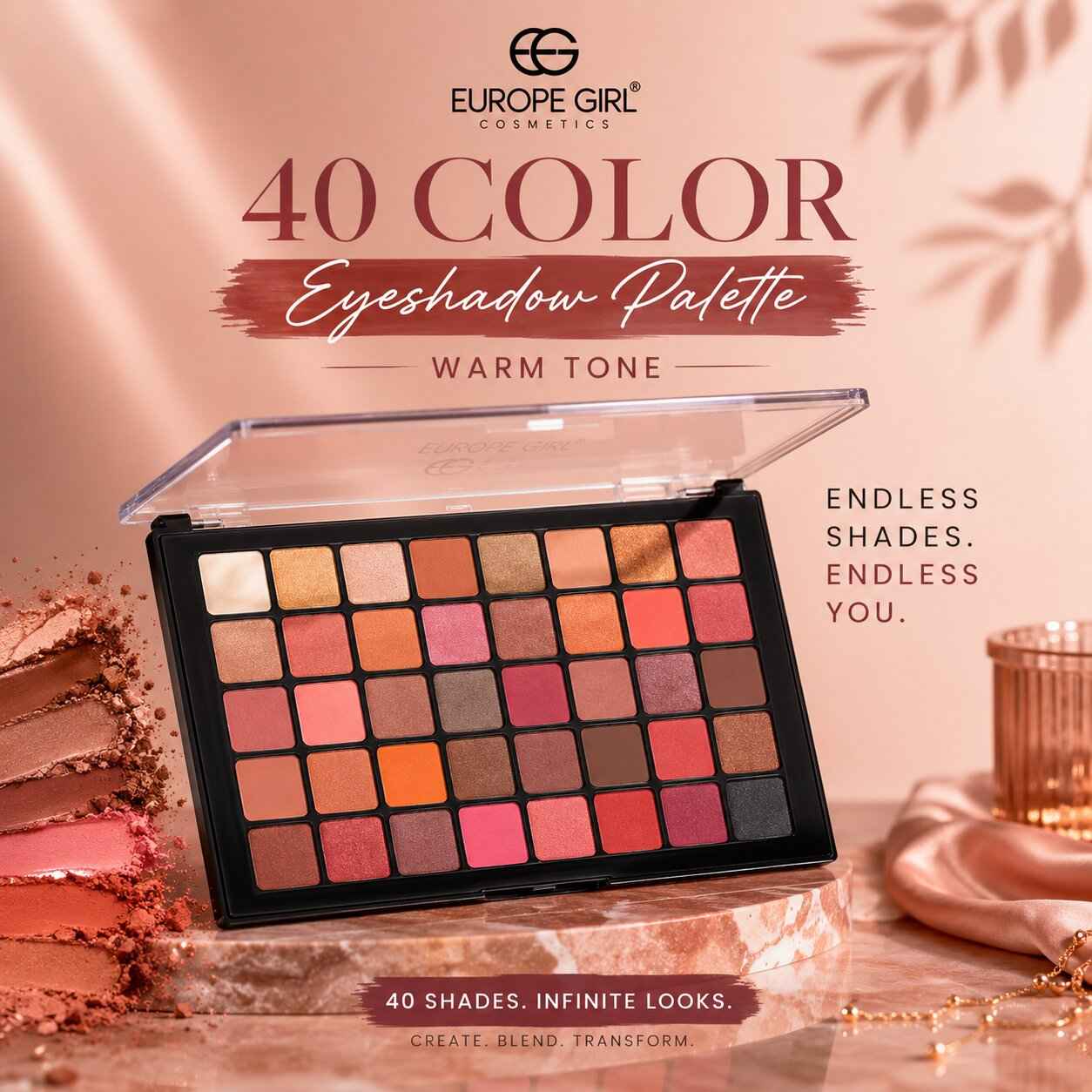 Buy Europegirl Cosmetics 40 Color Eyeshadow Palette (Warm Tone) 40 gm - Purplle