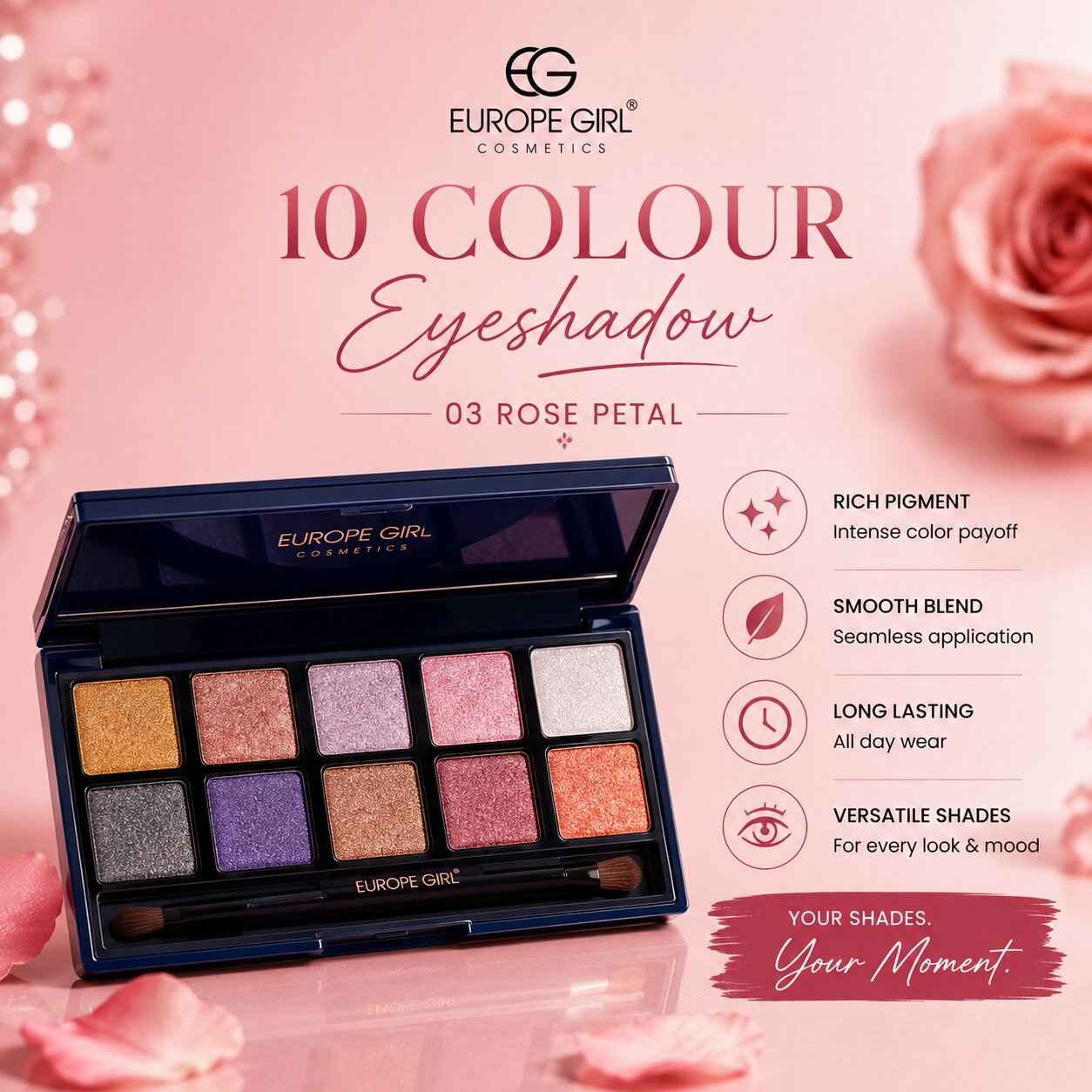 Buy Europegirl Cosmetics 10 Colour Eyeshadow-03 Rose Petal 10 gm - Purplle