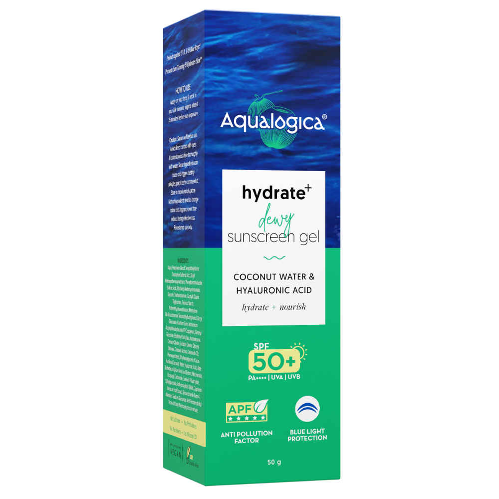 Buy Aqualogica Hydrate+ Dewy Sunscreen with Coconut Water & Hyaluronic Acid-SPF50 PA++++ for UVA/B 50 gm|Tested on Gen Z - Purplle