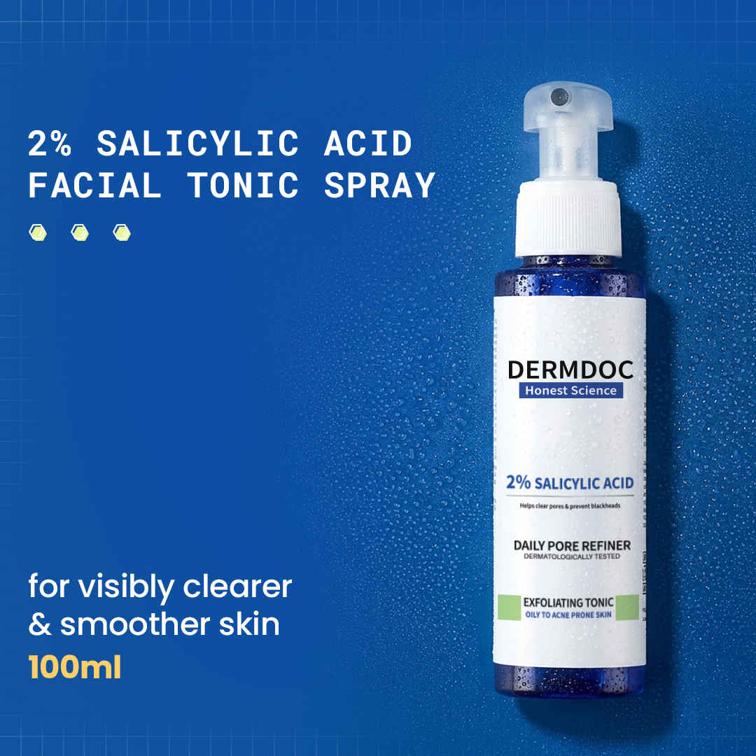 Buy DERMDOC 2% Salicylic Acid Facial Tonic Spray (100 ml) | Gentle Exfoliating Toner | Unclogs Pores, Targets Active Acne & Controls Excess Oil  - Purplle