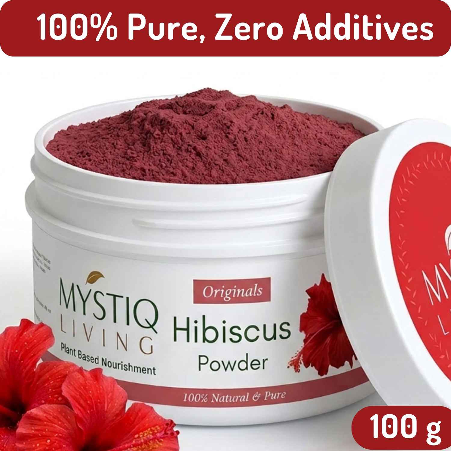Buy Mystiq Living Hibiscus Powder (100 Gm) for hair mask, face mask or pack, Pure Gudhal Powder, Organic Hibiscus Flower Powder for dull hair & dry scalp 100% Natural - Purplle
