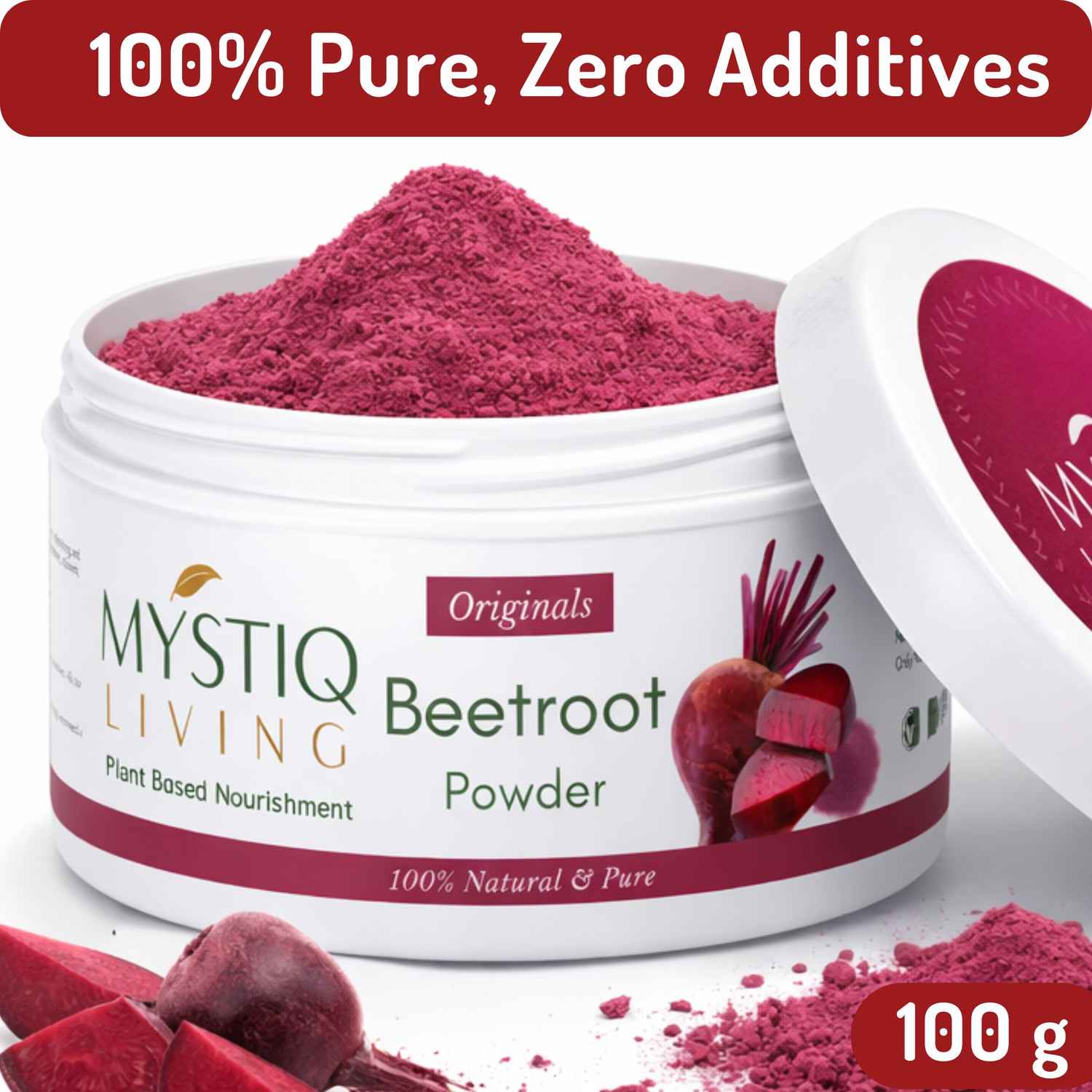 Buy Mystiq Living Beetroot Powder (100 Gm) for Hair Mask, Hair Growth, Beet Root Powder for Face Pack and Lips | 100% Natural and Organic | Pure & High Natural Antioxidants | Boost Energy | Additive Free and Pesticides - Purplle