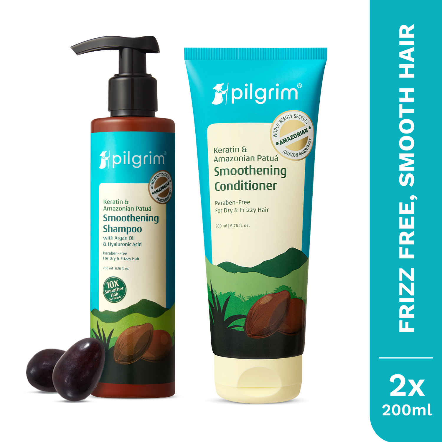 Buy Pilgrim Healthy Hair Duo 2 ( Hair Smoothening Shampoo (200 ml)+ Hair Smoothing Conditioner (200 ml)) - Purplle
