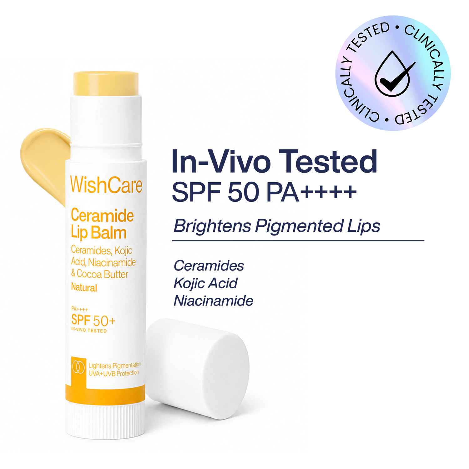 Buy WishCare Natural Ceramide Brightening Lip Balm with SPF50 PA+++|In-Vivo Tested|Kojic Acid & Niacinamide|Fades Pigmentation and Heals Dry & Chapped Lips|Long Lasting Moisturization with UVA/UVB Protection|5 gm - Purplle