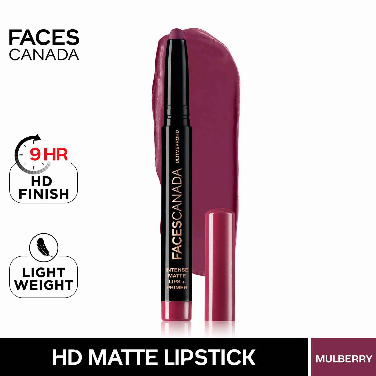 Buy Faces Canada HD Intense Matte Lipstick | Feather light comfort | 10 hrs stay| Primer infused | Flawless HD finish | Made in Germany | Shade - Mulberry Magic 1.4g - Purplle