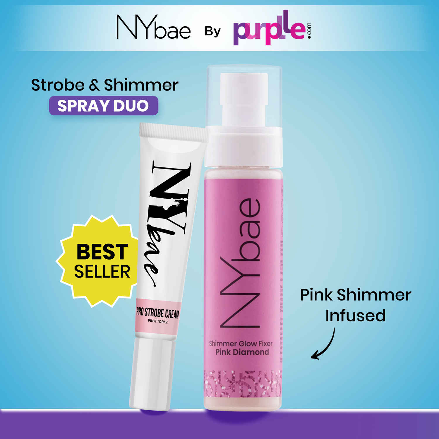 Buy NY Bae Strobe & Shimmer Spray Duo | Pink Topaz Strobe Cream | Pink Shimmer Setting Spray | Korean Glow | Long Lasting makeup | Dewy & Shimmery Finish | Highlighter | Glowing Makeup Kit - Combo of 2 - Purplle