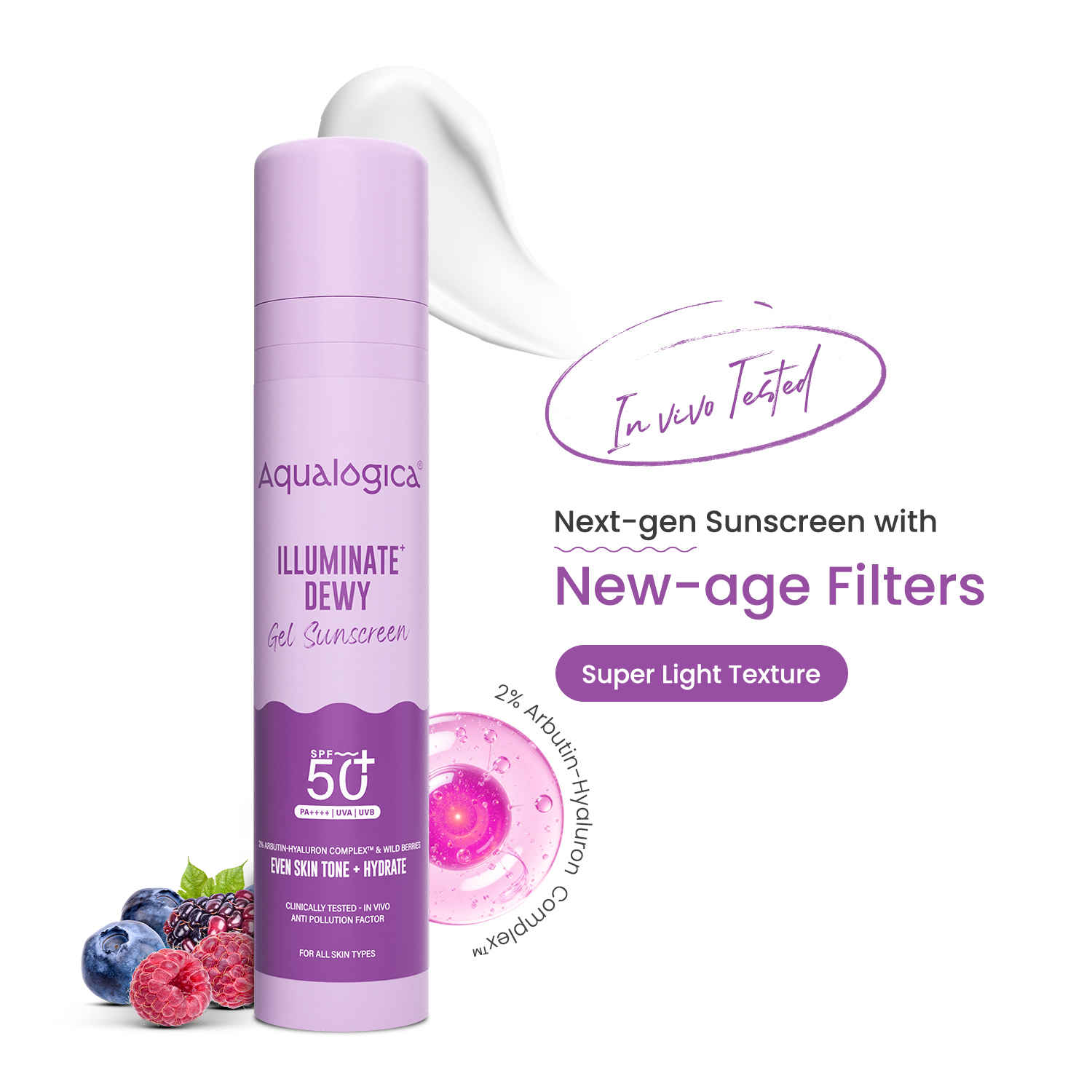 Buy Aqualogica Illuminate+ Dewy Lightweight Sunscreen Gel SPF 50+ PA++++ for All Skin Types 50 gm|Tested on Gen Z - Purplle