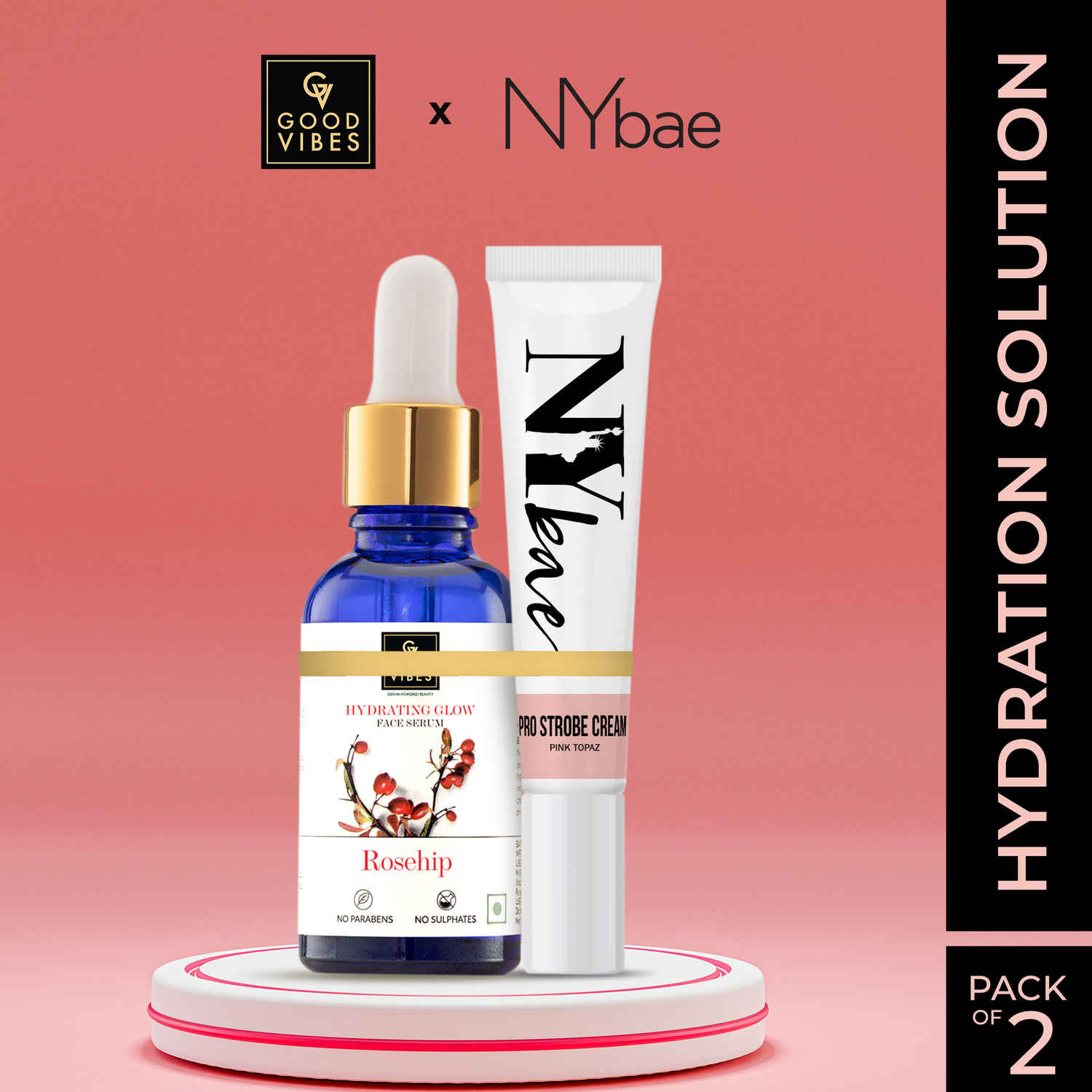 Buy Good Vibes x NY Bae (Good Vibes Rosehip Radiant Glow Face Serum (10ml) x NY Bae PRO Strobe Cream Pink Topaz (12g) Combo) - Purplle