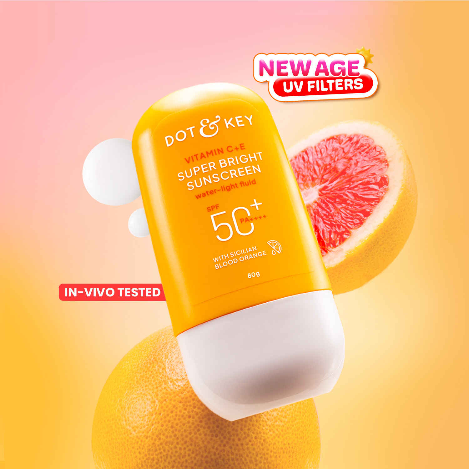 Buy Dot & Key Vitamin C + E Super Bright Sunscreen SPF 50+ PA++++, In-Vivo Tested Sunscreen for Even Toned & Glowing Skin | No White Cast, WaterLight 80 gm - Purplle