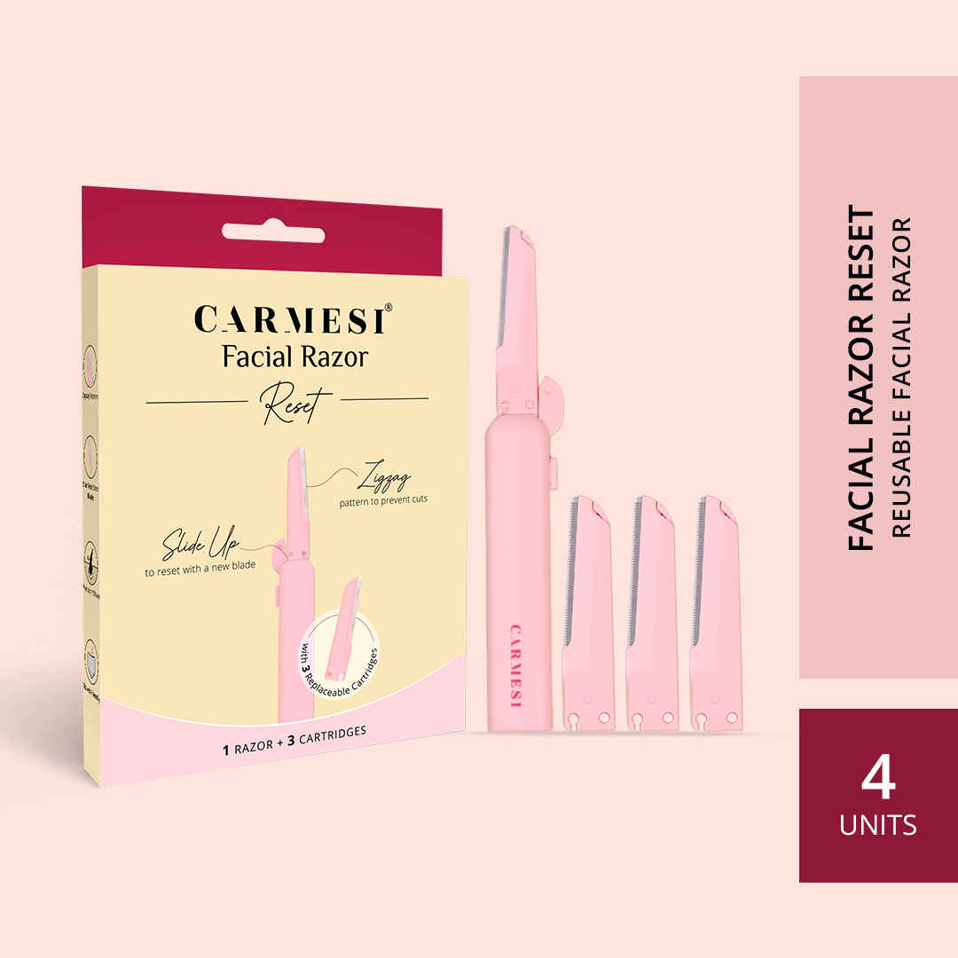 Buy Carmesi Face Razor Reset - 1 Face Razor & 3 Cartridges | Reusable & Travel-Friendly | Instant & Painless Hair Removal | For Eyebrows, Upper Lip, Peach Fuzz, Forehead, Chin, Sideburns | Dermaplaning Tool - Purplle