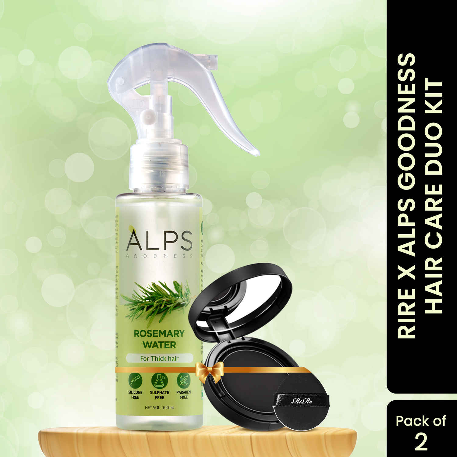 Buy RiRe x Alps Goodness Hair Care Duo Kit - (RiRe Quick Hair Cushion, 01 Natural Black (14 g) + Alps Goodness Rosemary Water (100 ml)) - Purplle