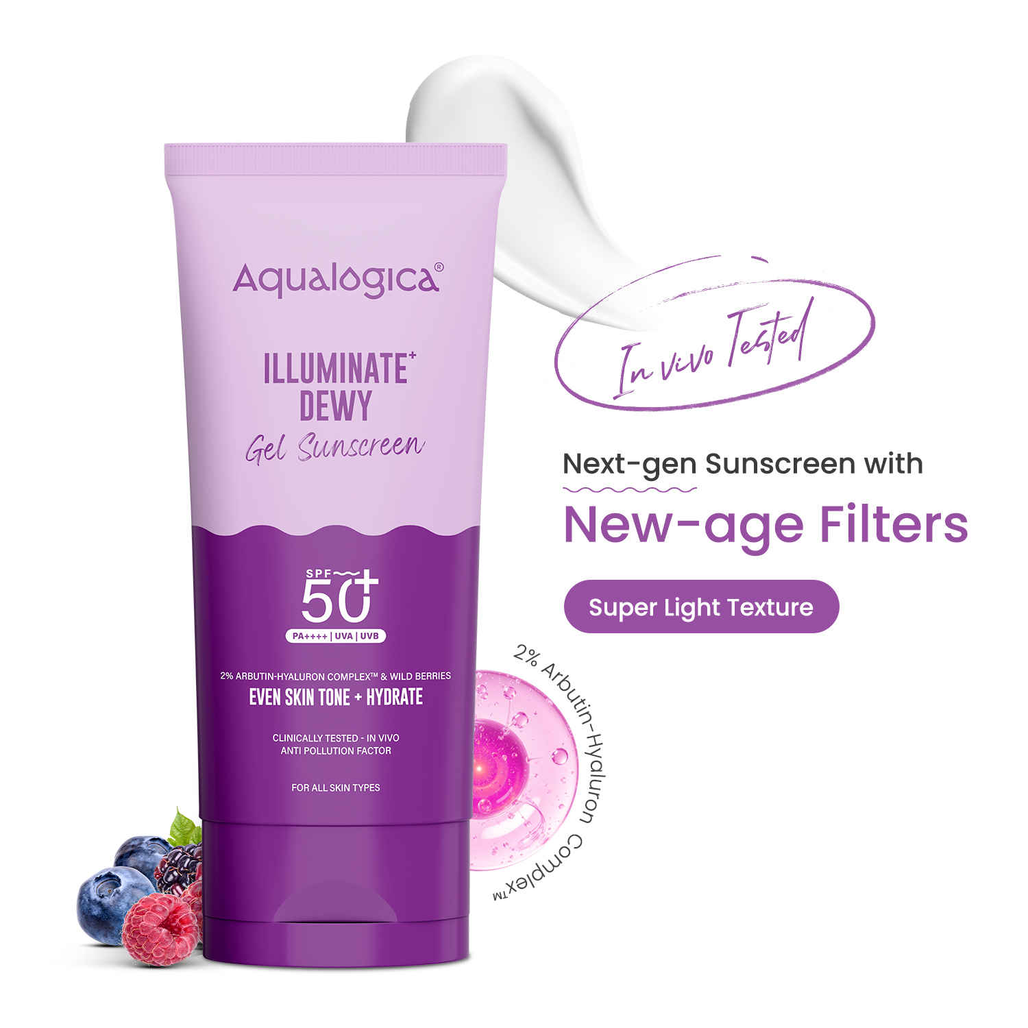 Buy Aqualogica Illuminate+ Dewy Lightweight Sunscreen Gel SPF 50+ PA++++ for All Skin Types 80 gm|Tested on Gen Z - Purplle