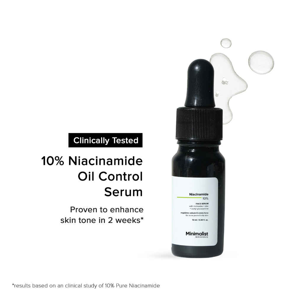 Buy Minimalist Niacinamide 10% with Matmarine + Zinc + Acetyl Glucosamine Regulates Sebum & Evens Tone, 10 ml - Purplle