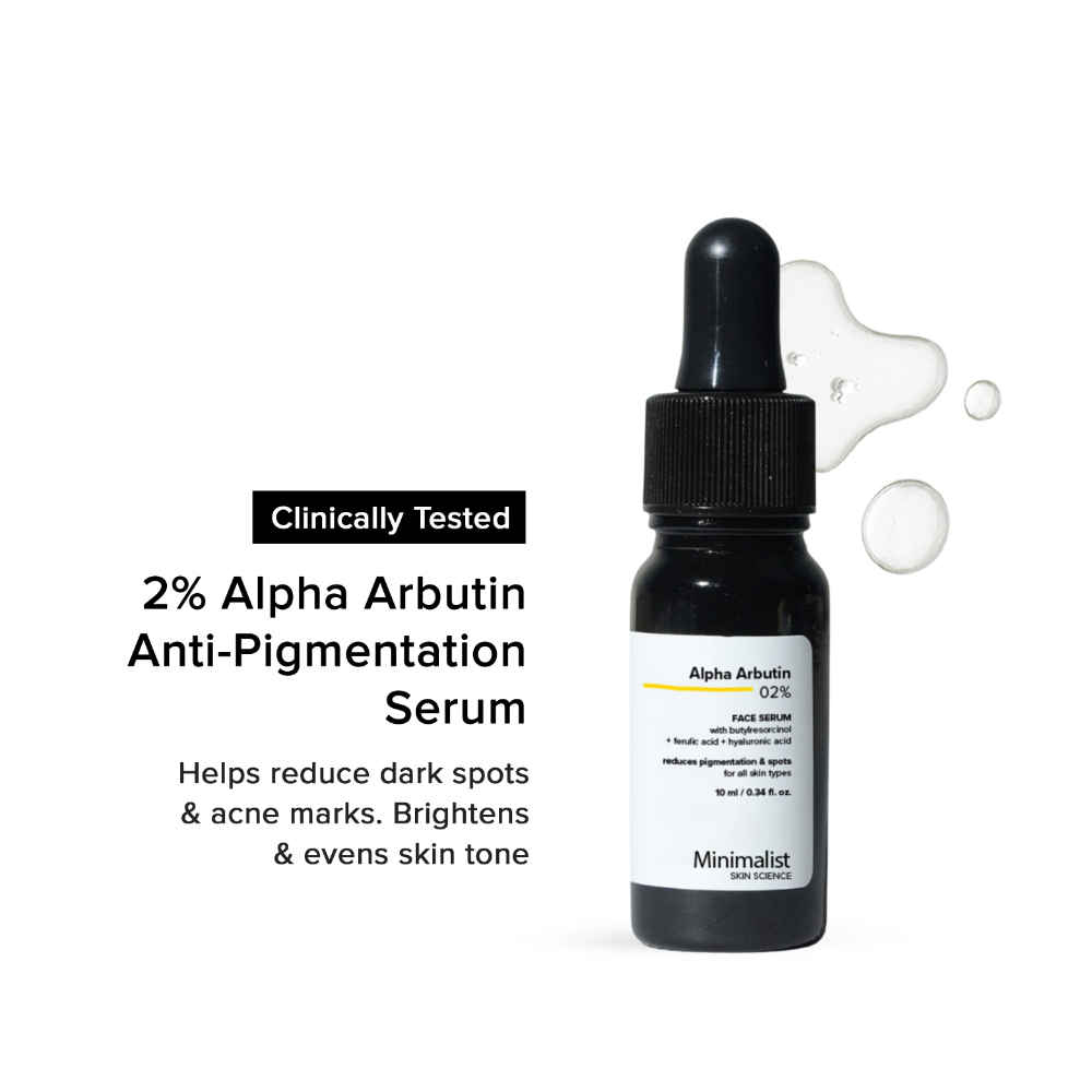 Buy Minimalist Alpha Arbutin Face Serum with Hyaluronic Acid 2% to Remove Pigmentation, Acne Marks & Dark Spots & Evens Skin Tone, 10 ml - Purplle