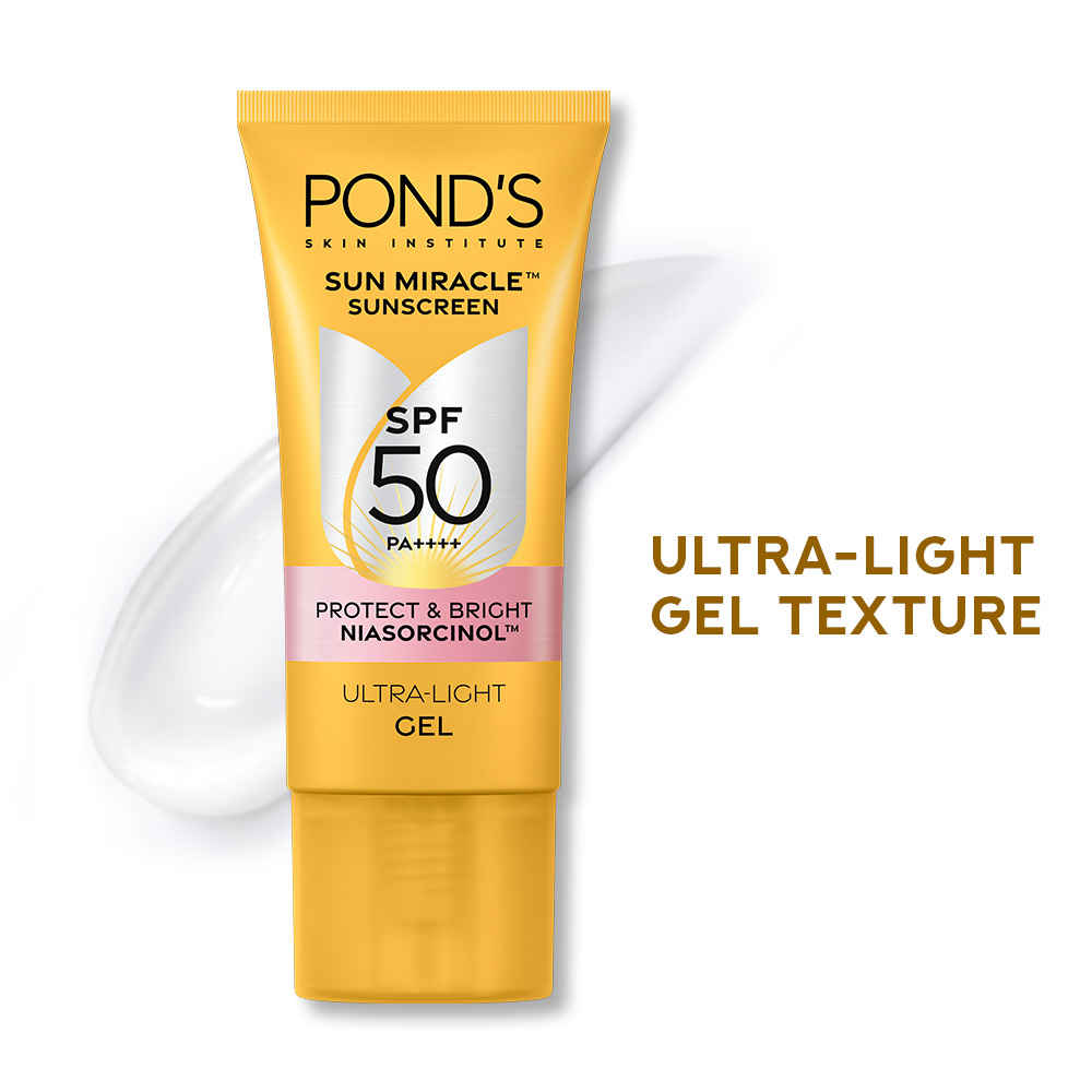 Buy PONDS SUNSCREEN GEL SPF 50 PA+++ with 1% Niacinamide C serum for UVA/B, matte finish, No white cast, Even toned skin, 50 gm - Purplle