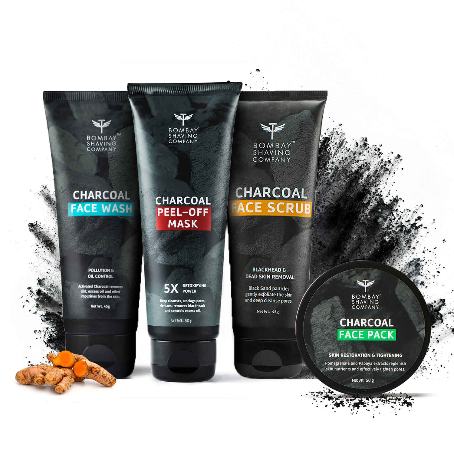 Buy Bombay Shaving Company Activated Charcoal Facial Kit | Charcoal Face Wash, Charcoal Face Scrub, Charcoal Face Pack and Charcoal Peel Off Mask 205 gm - Purplle
