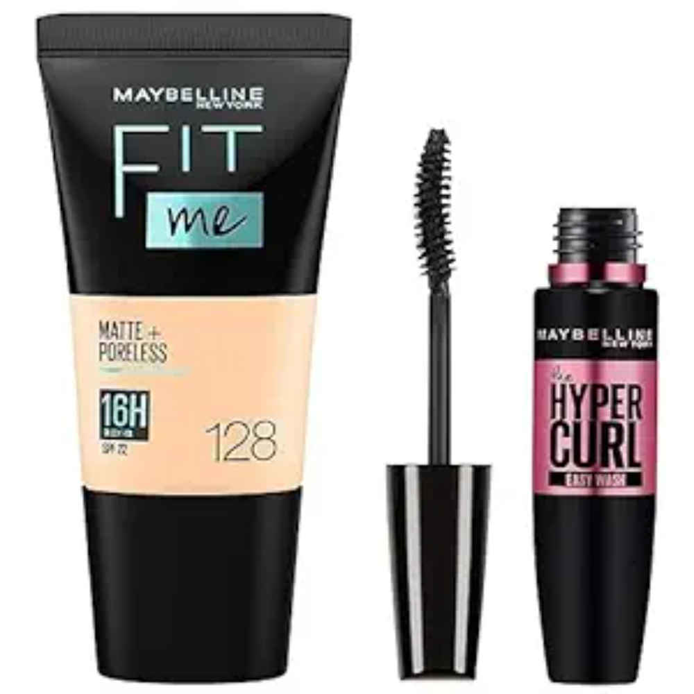 Buy Maybelline New York The Colossal Volume Express Waterproof Mascara - Black (10 gm) + Maybelline New York Fit Me Matte+Poreless Liquid Foundation Tube 128 Warm Nude 18ml - Purplle