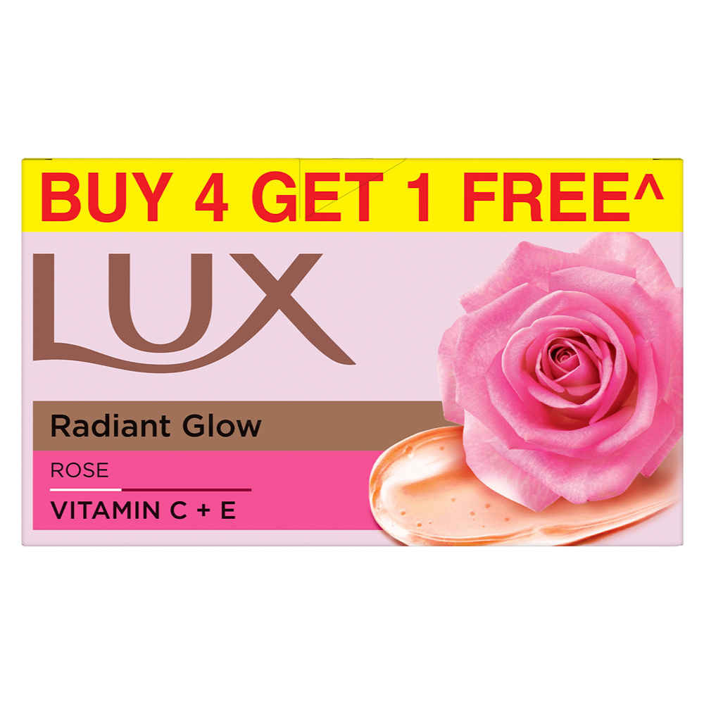 Buy Lux Even-toned Glow Bathing Soap infused with Vitamin C & E |For Superior Glow|Buy 4 Get 1 Free|150g - Purplle