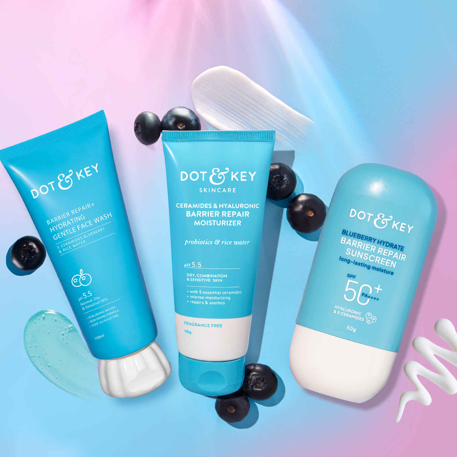 Buy Dot & Key Barrier Repair Skin Care Combo | Face Wash, Face Cream & Face Sunscreen - 250 gm - Purplle
